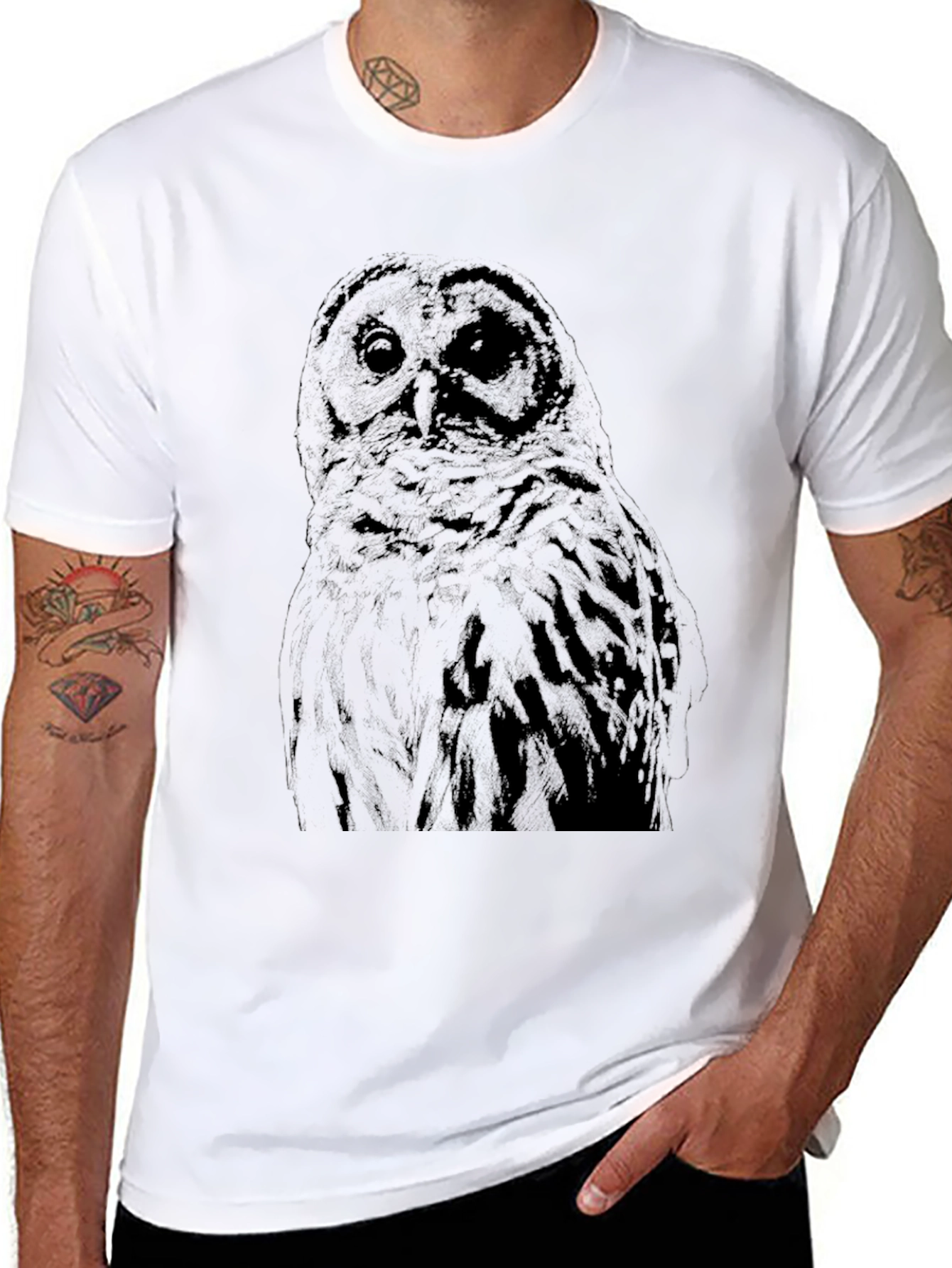 Owl Graphic Print Crew Neck T-Shirt - 8