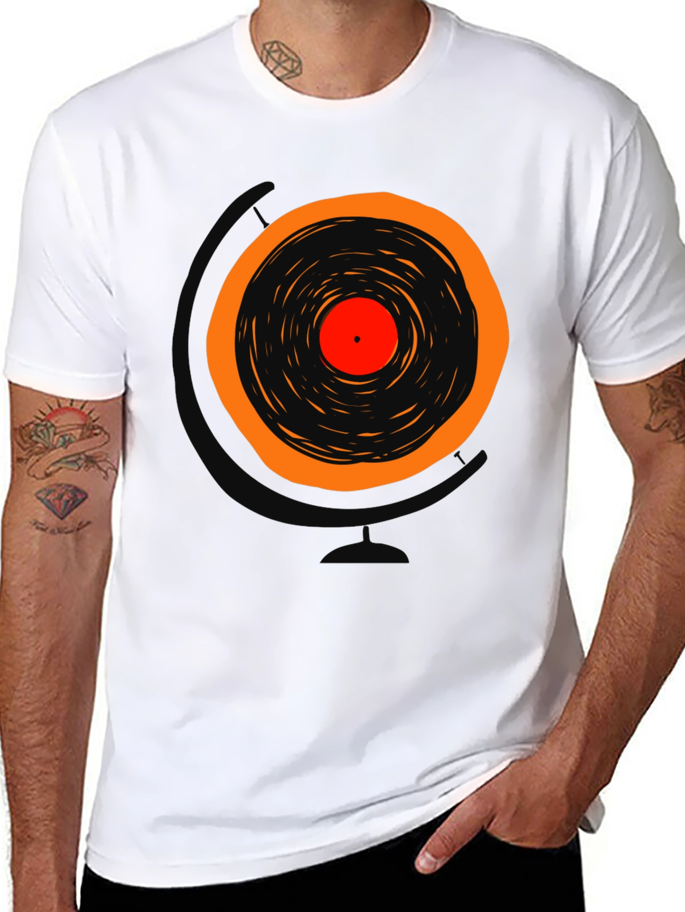 Black Retro Vinyl Record Graphic T-Shirt view 8