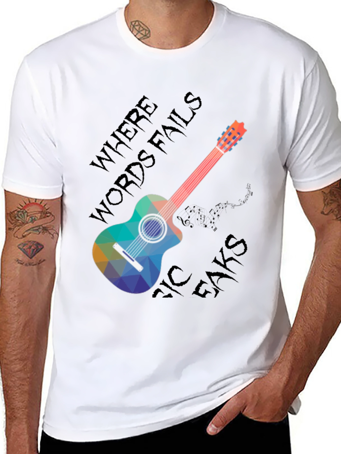 Black Music Speaks T-Shirt - Guitar Design view 8