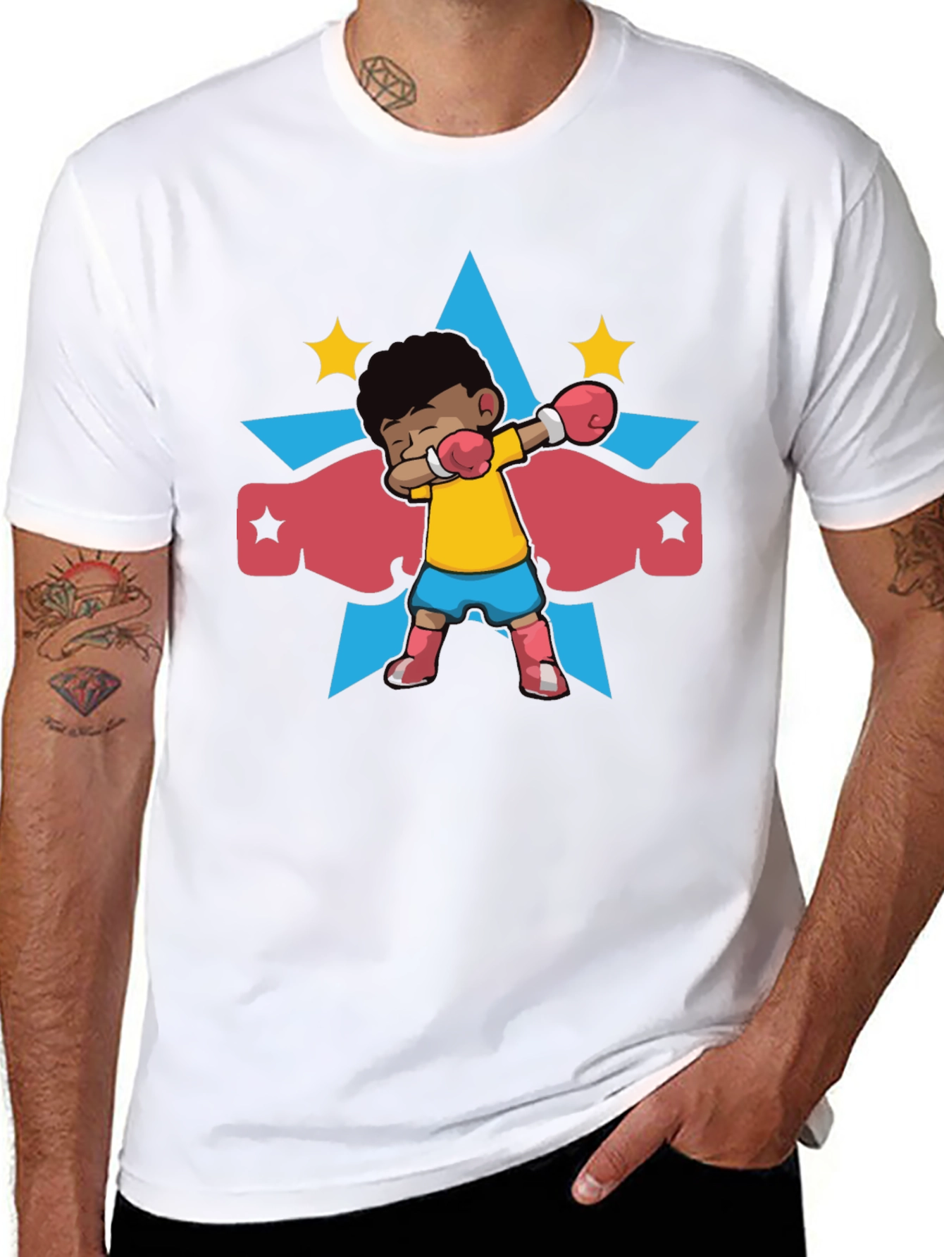 Black Cartoon Boxer Kid Graphic T-Shirt view 8