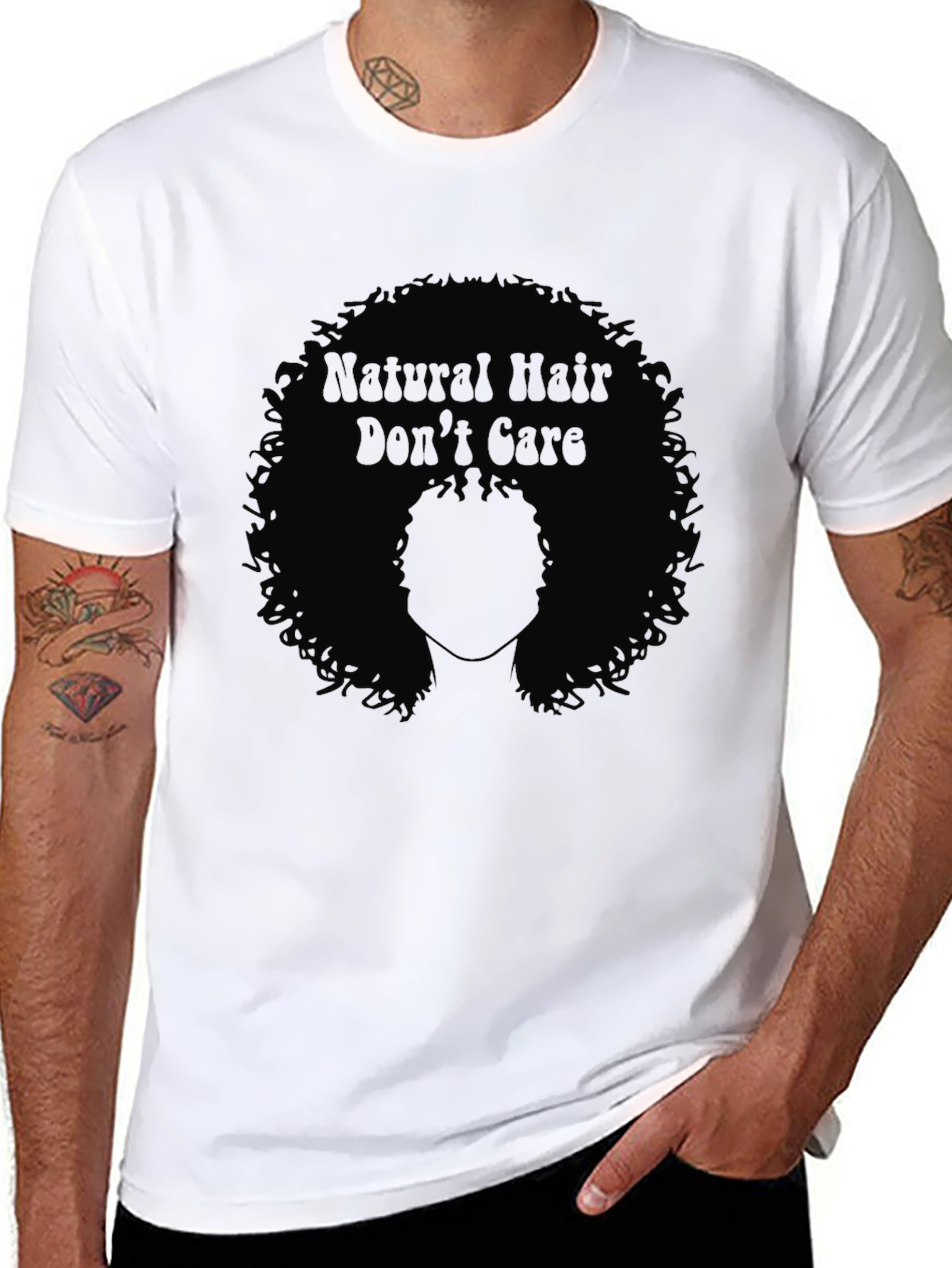 Black Natural Hair Don't Care Tee - Black Graphic T-Shirt view 8