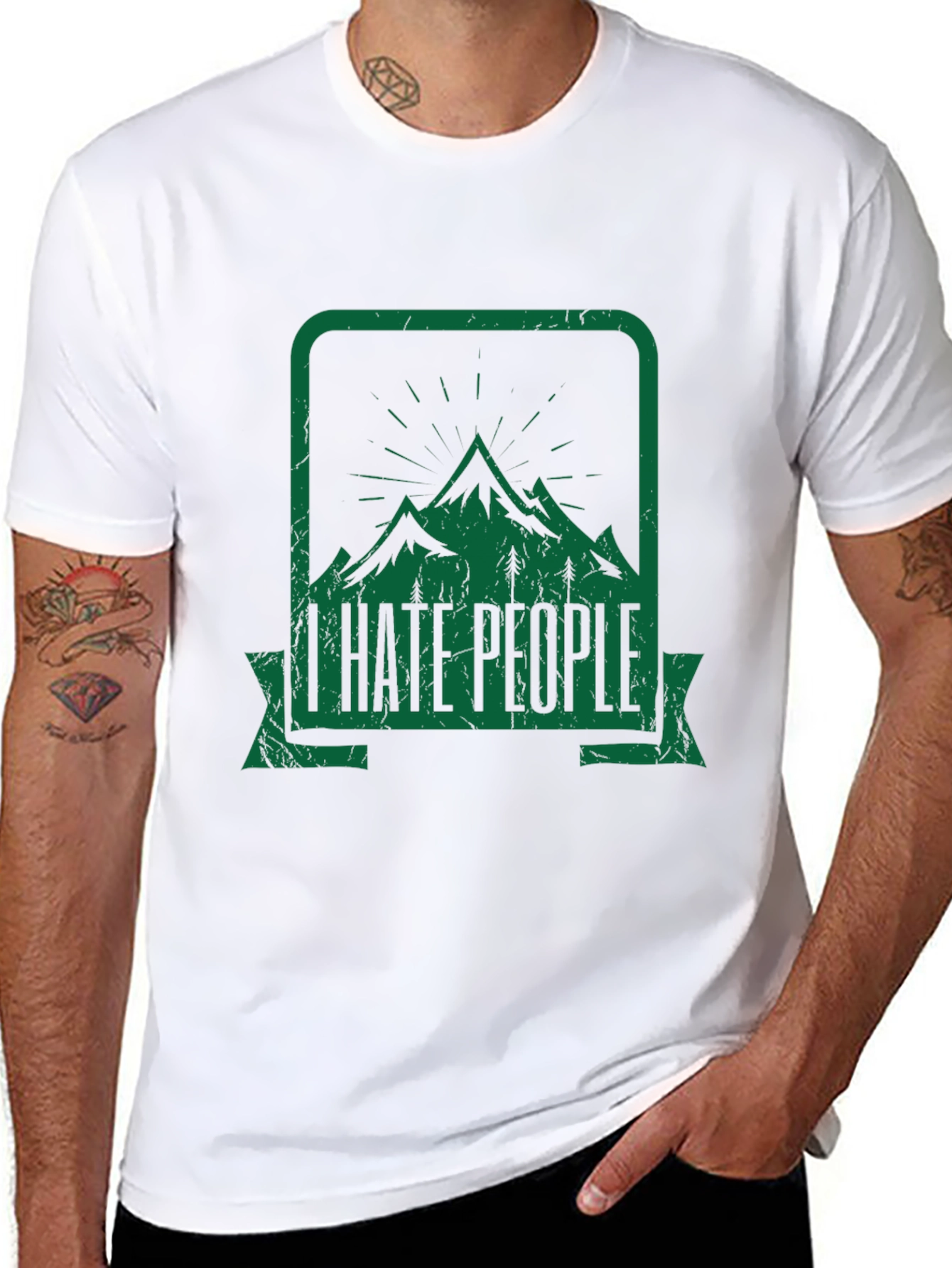 Black I Hate People Mountain Graphic Black Tee view 8