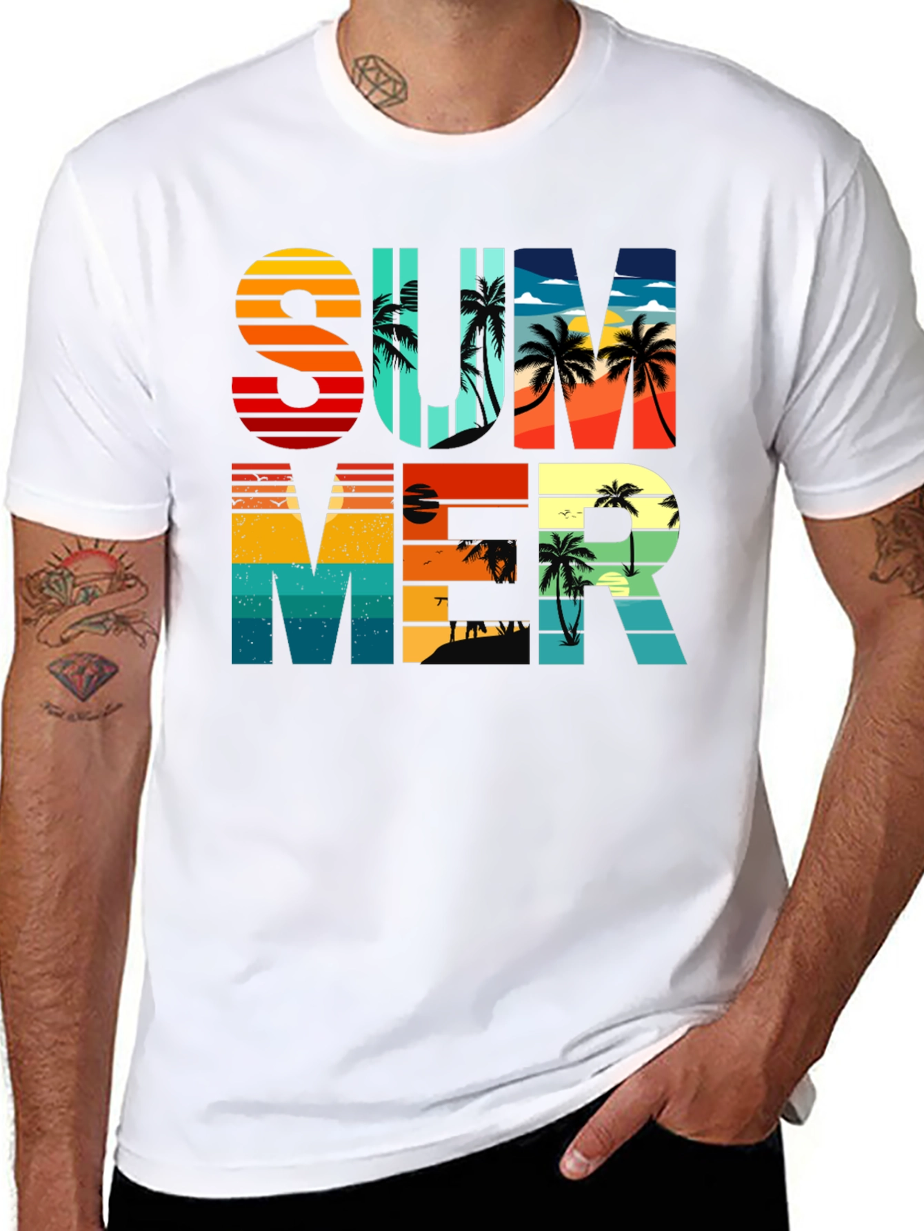 Black Summer Graphic T-Shirt - Retro Palm Tree Design view 8