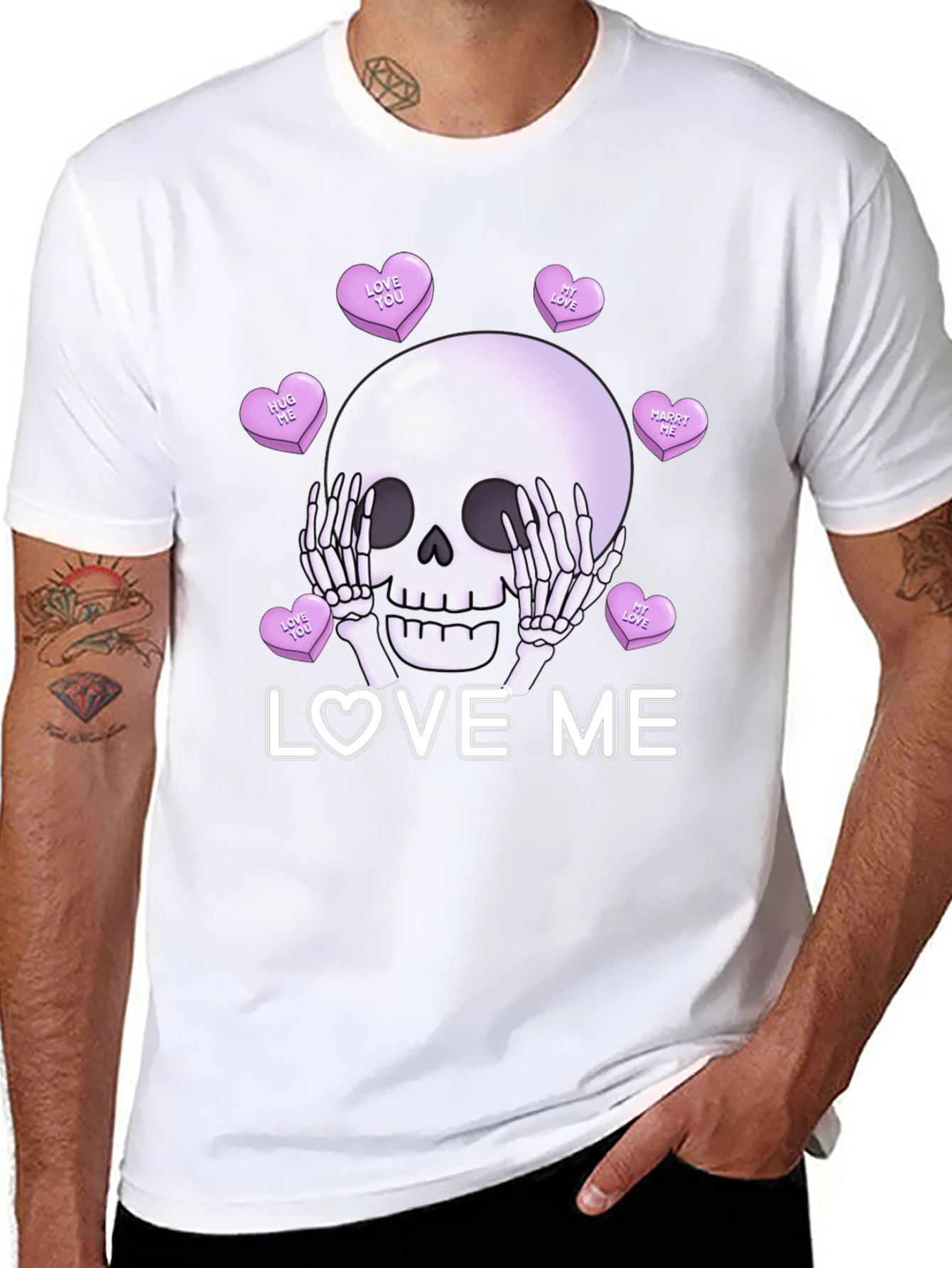 Black Love Me Skull Tee - Valentine's Day Skeleton Shirt view 8