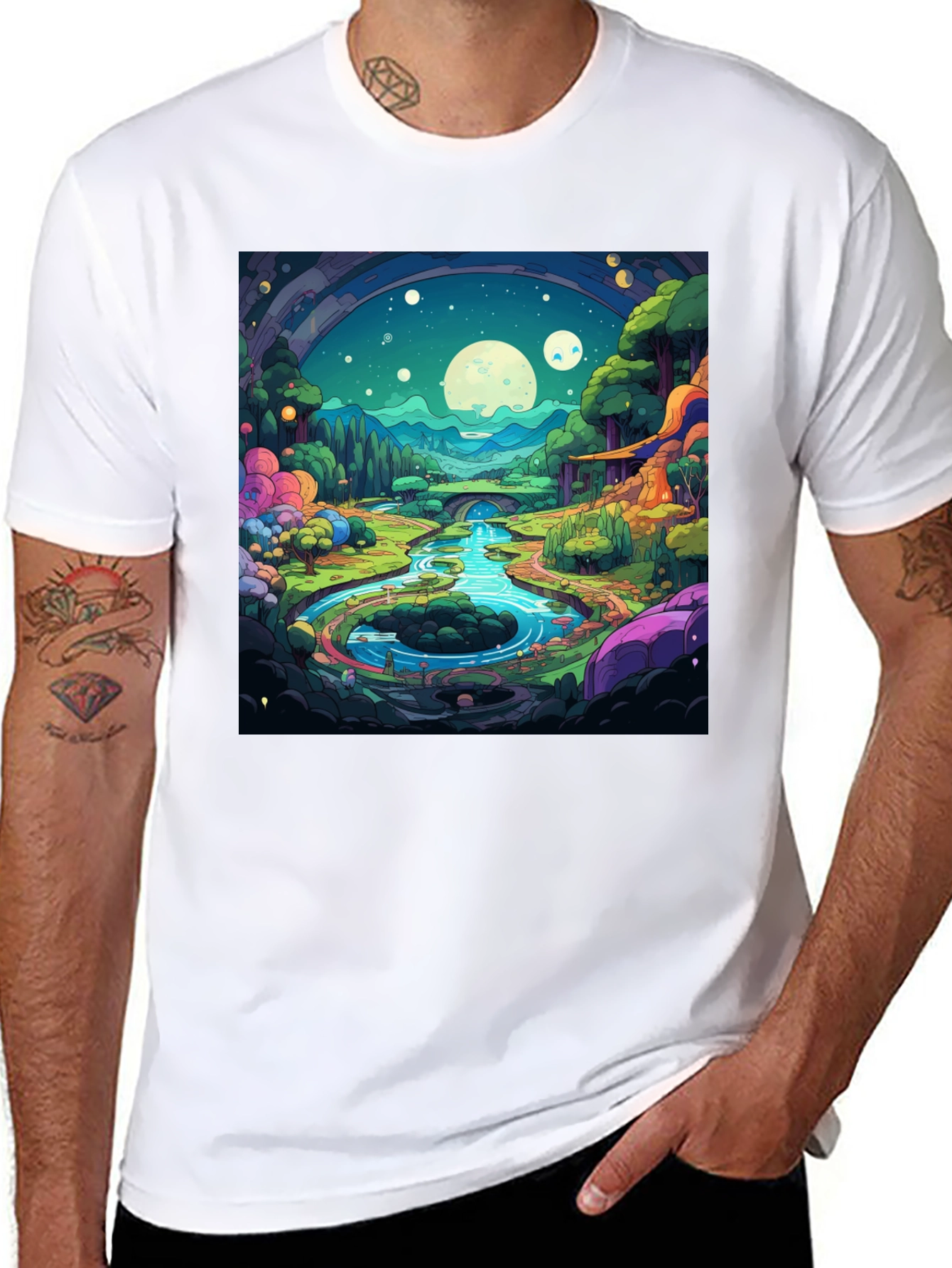 Black Cartoon Landscape Graphic Tee - Black view 8