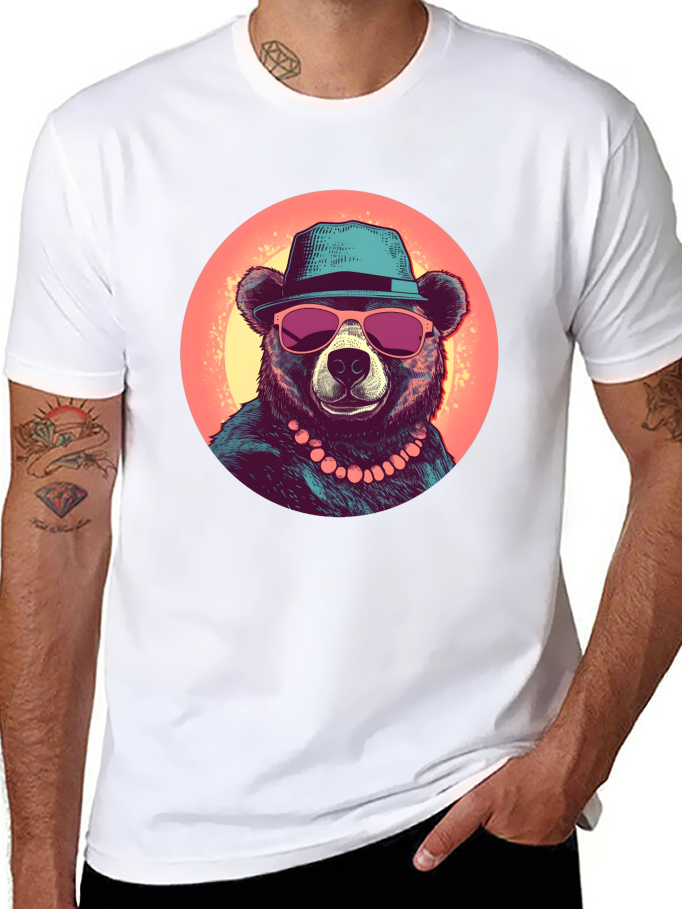 Black Bear with Hat Graphic Tee - Cool Summer Style view 8