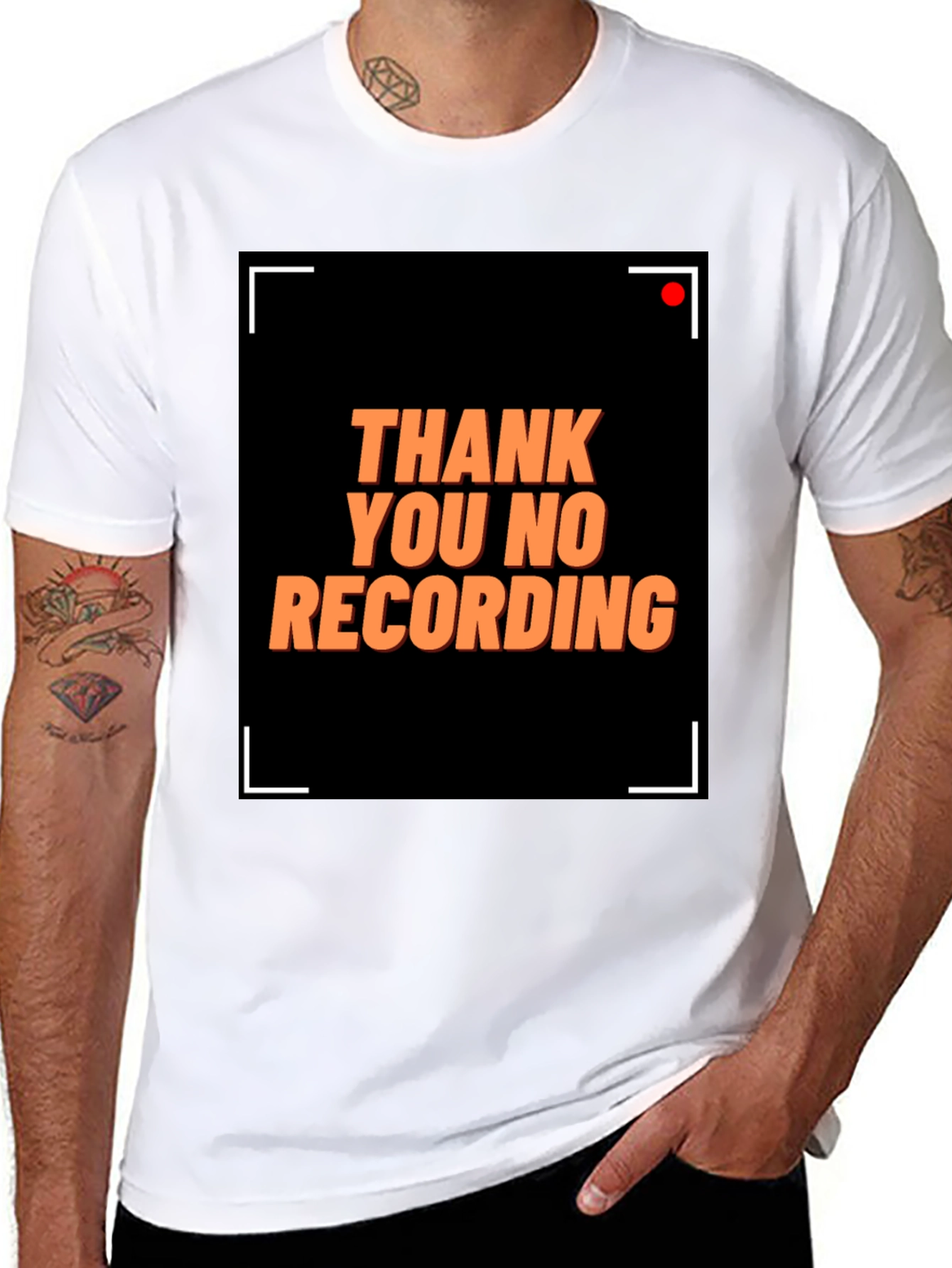Black Thank You No Recording Graphic Tee view 8