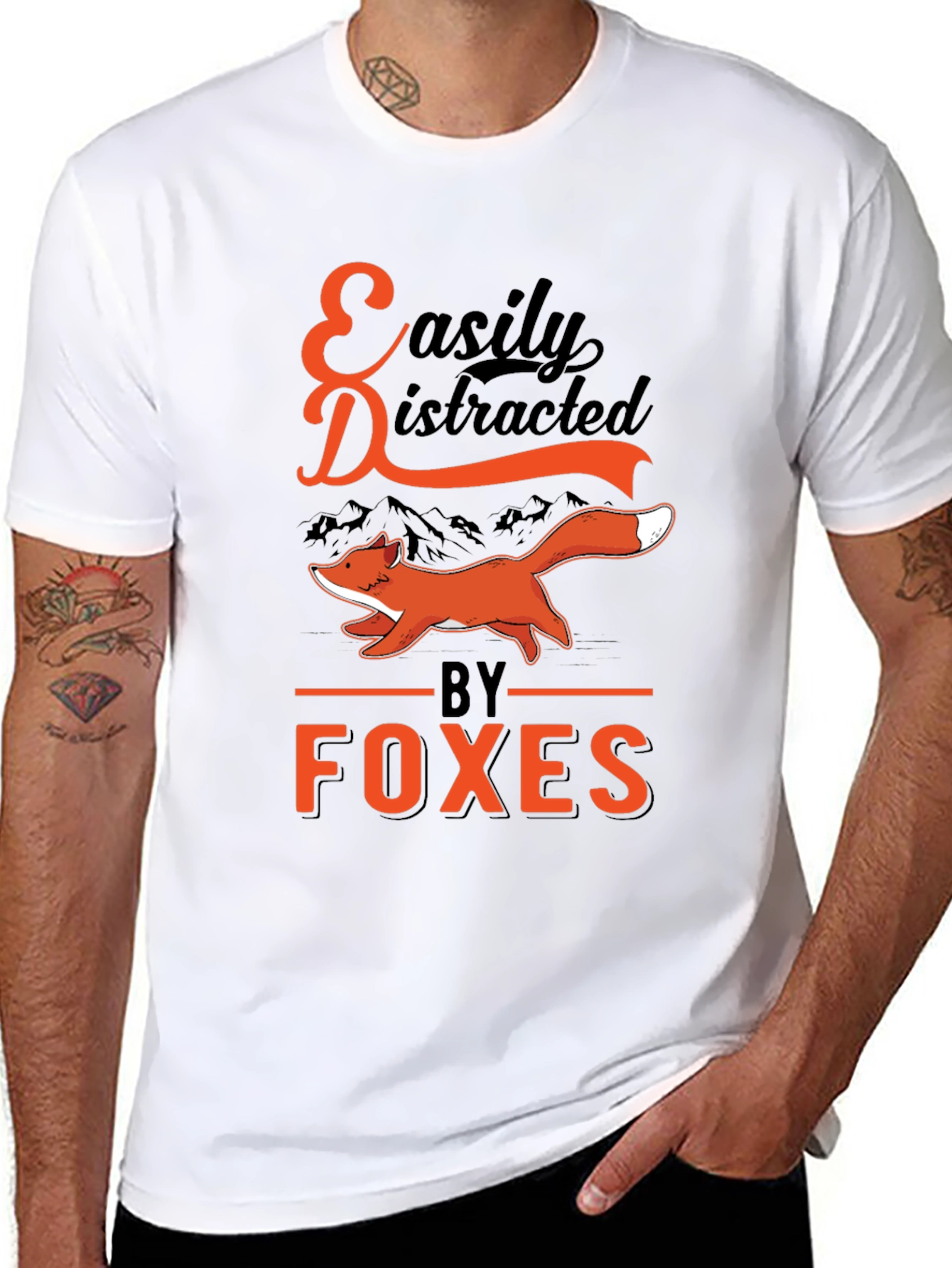 Black Easily Distracted by Foxes T-Shirt view 8