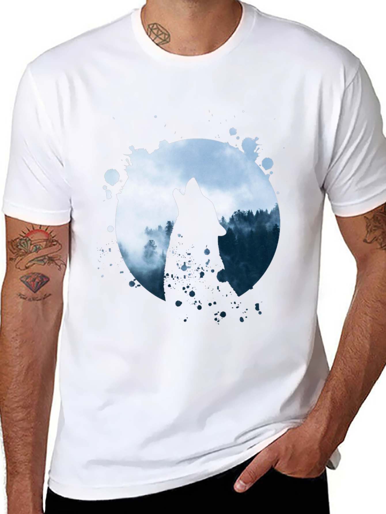 Black Wolf Howl Graphic Tee - Black Cotton Blend view 8