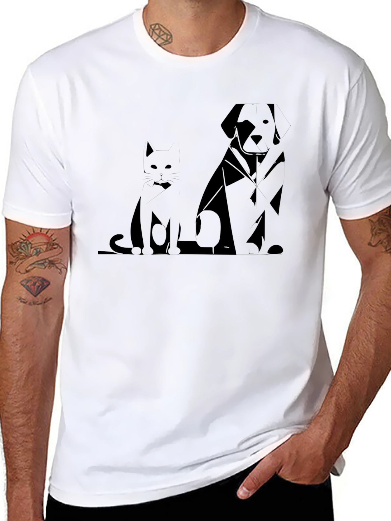 Black Geometric Cat & Dog T-Shirt view 8