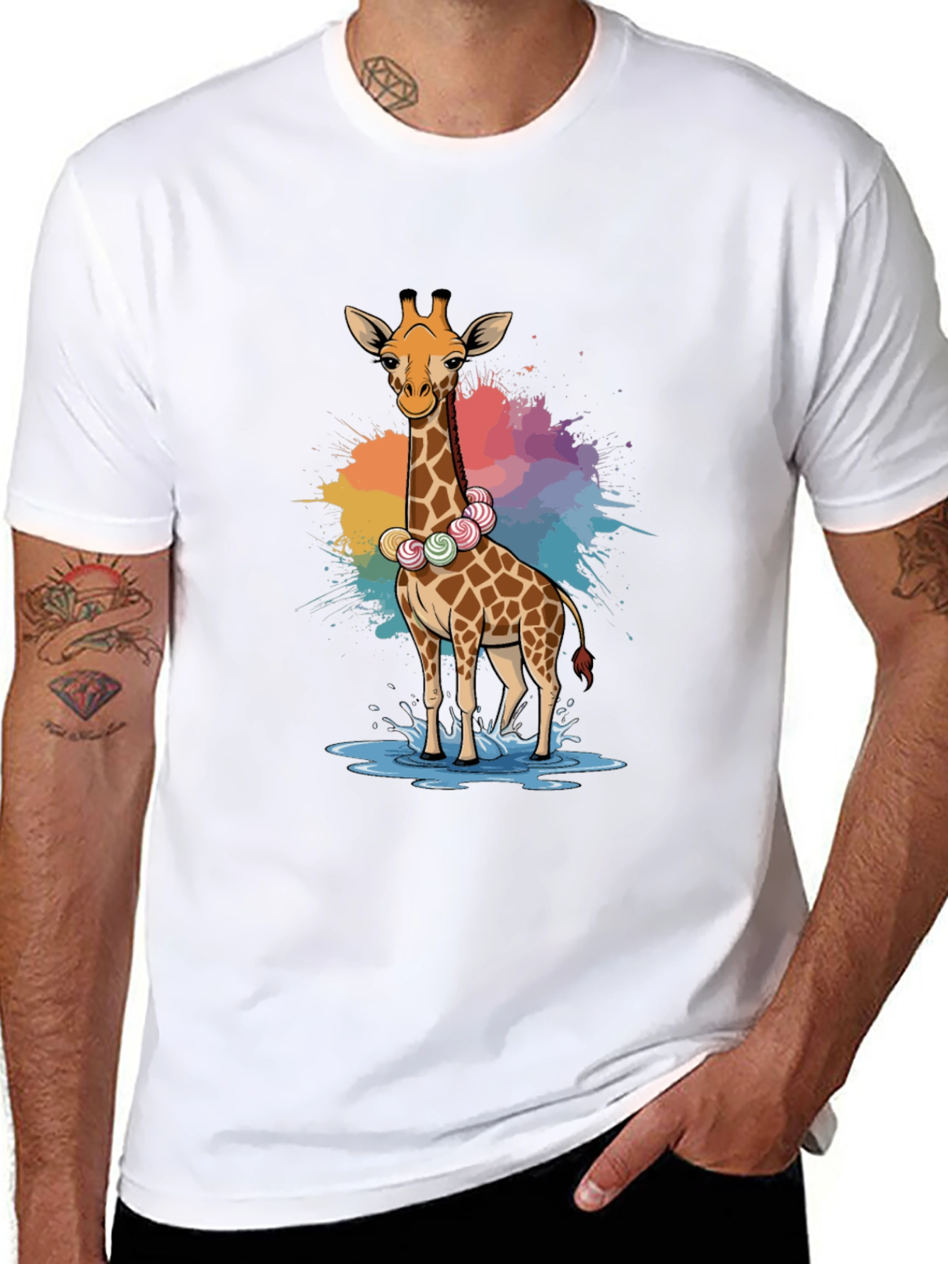 Black Giraffe Candy Lei T-Shirt - Fun Animal Tee view 8