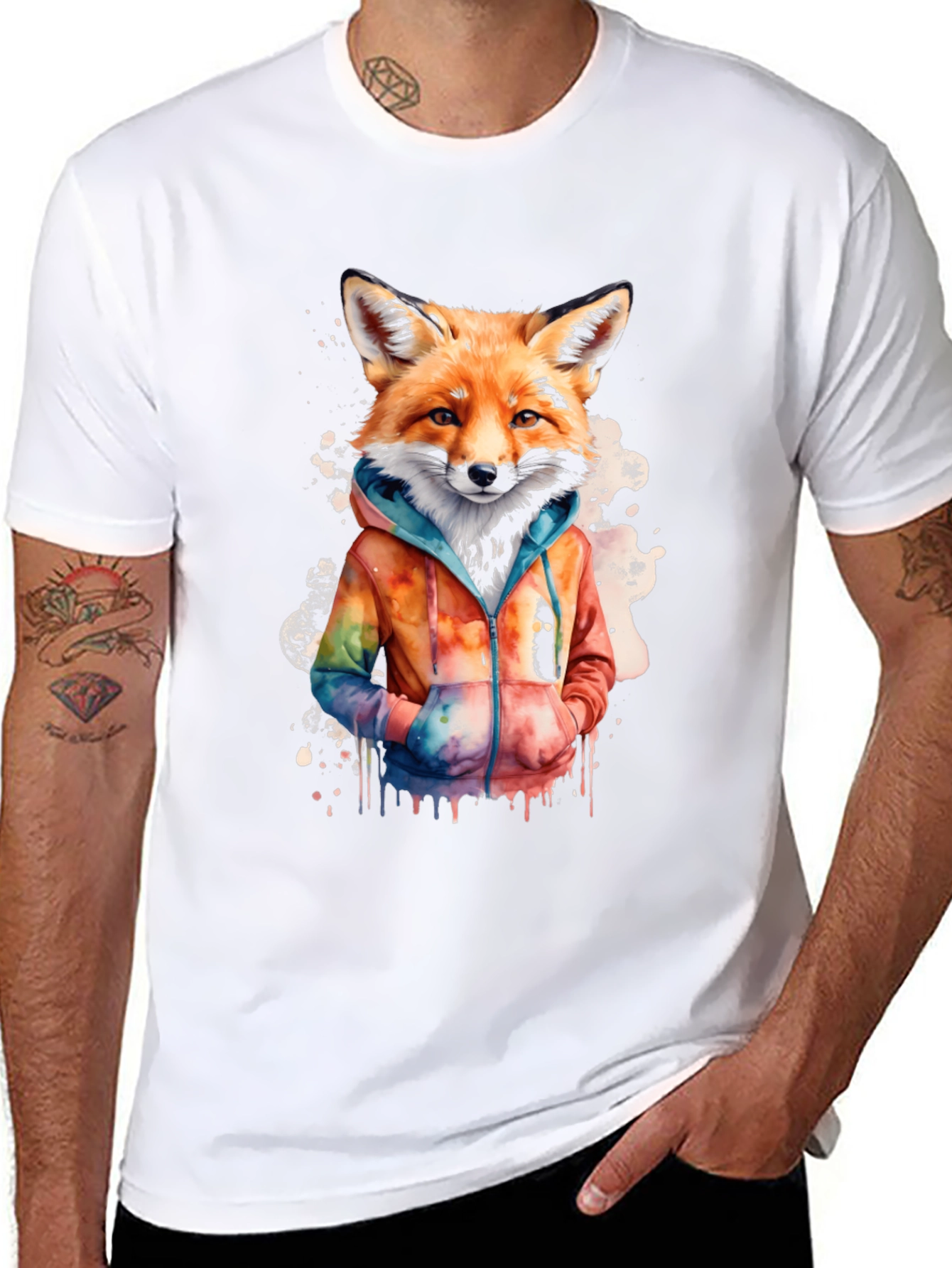 Black Fox Watercolor Graphic Tee - Urban Style view 8