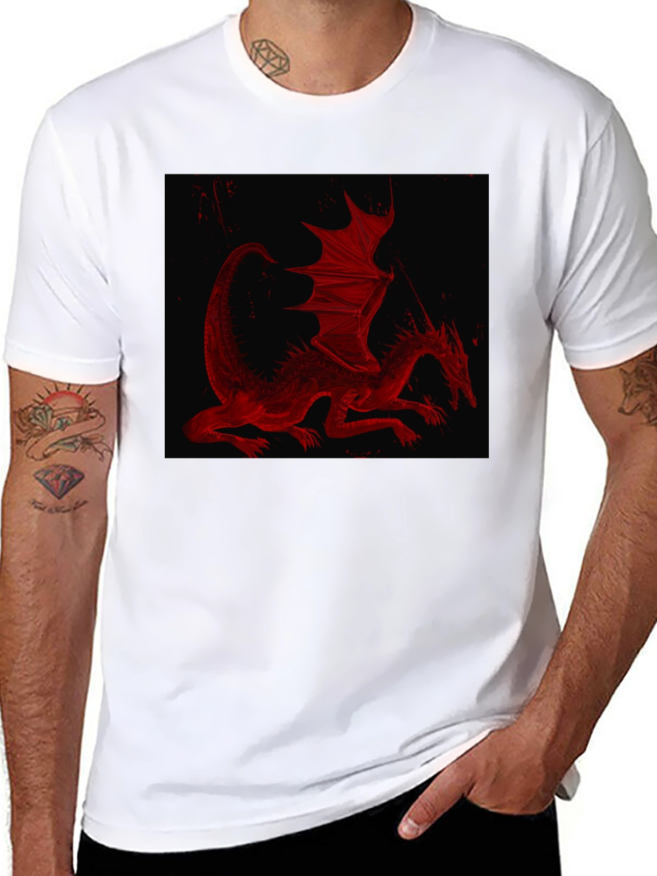 Black Red Dragon Graphic T-Shirt - Black view 8