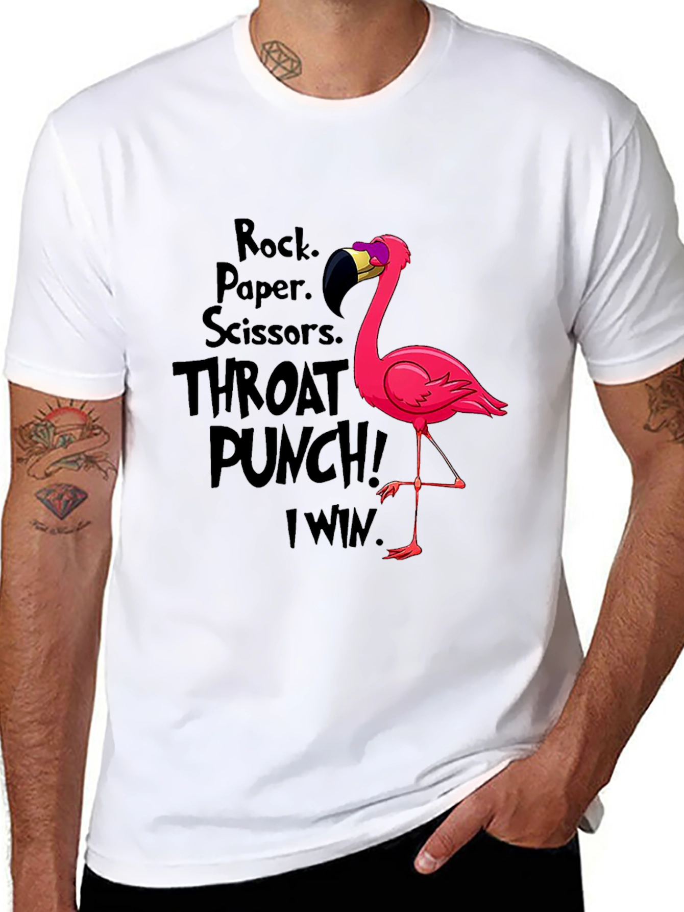 Black Rock Paper Scissors Flamingo T-Shirt view 8