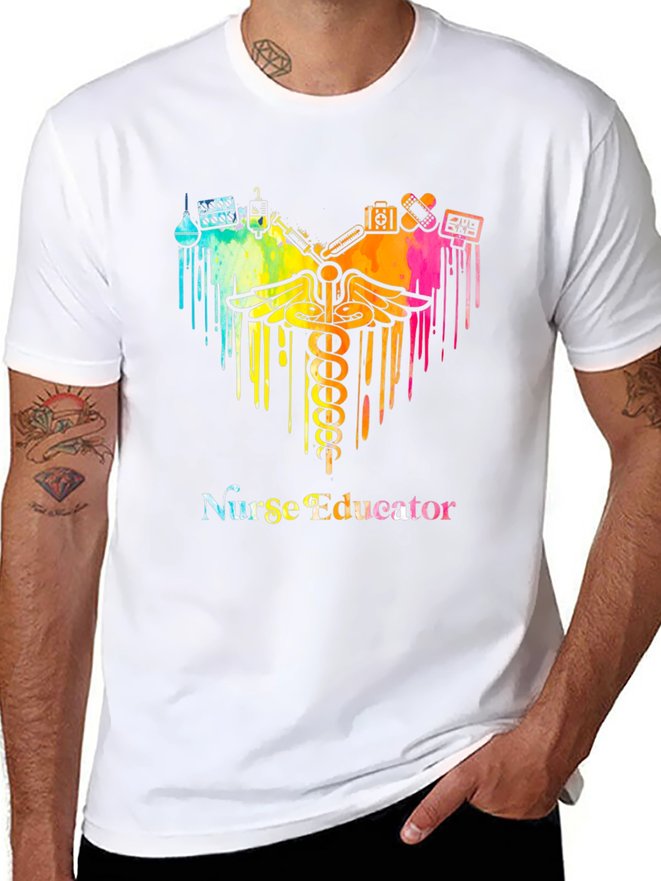 Black Nurse Educator Colorful Graphic T-Shirt view 8
