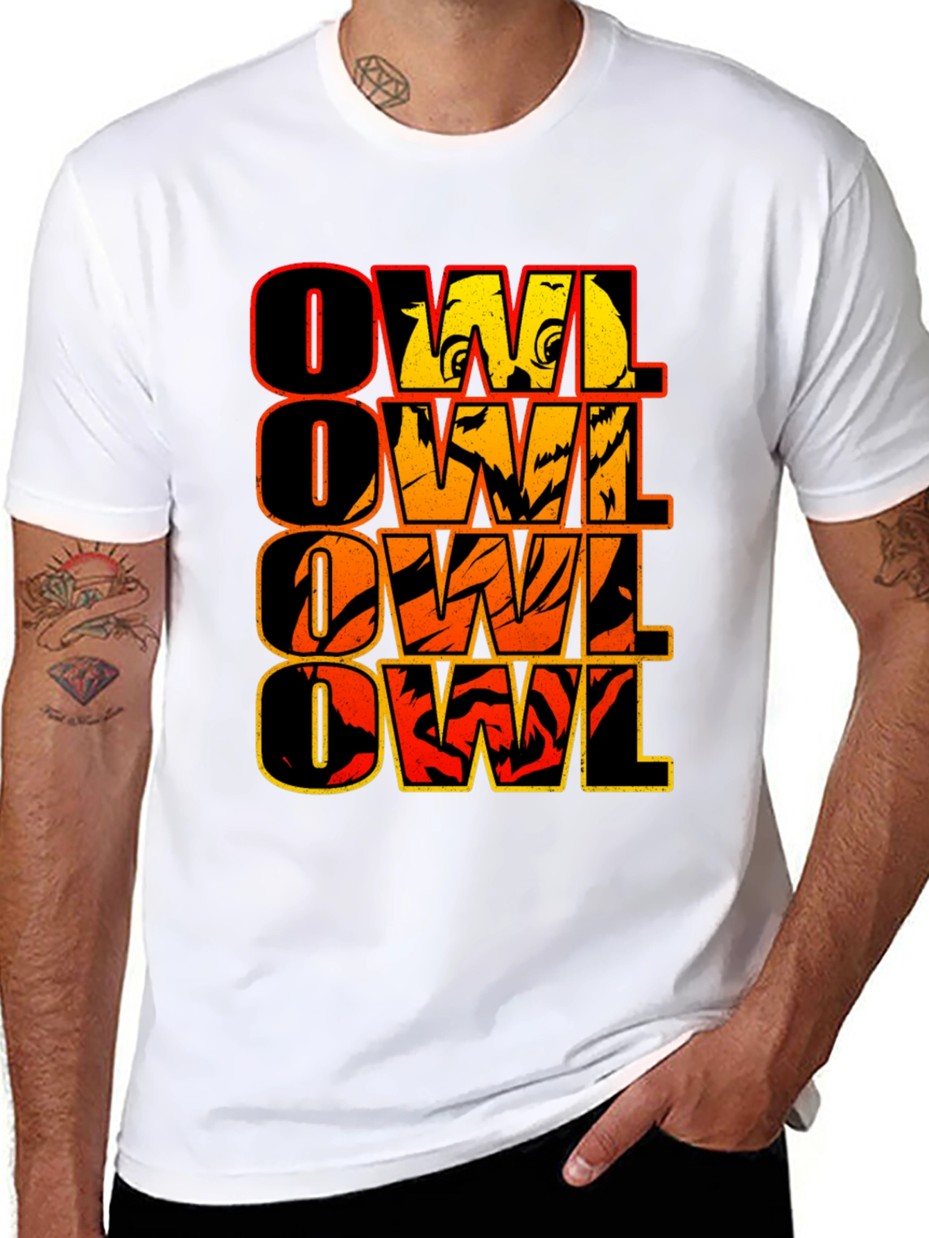 Black Owl Graphic Print Men's Black T-Shirt view 8