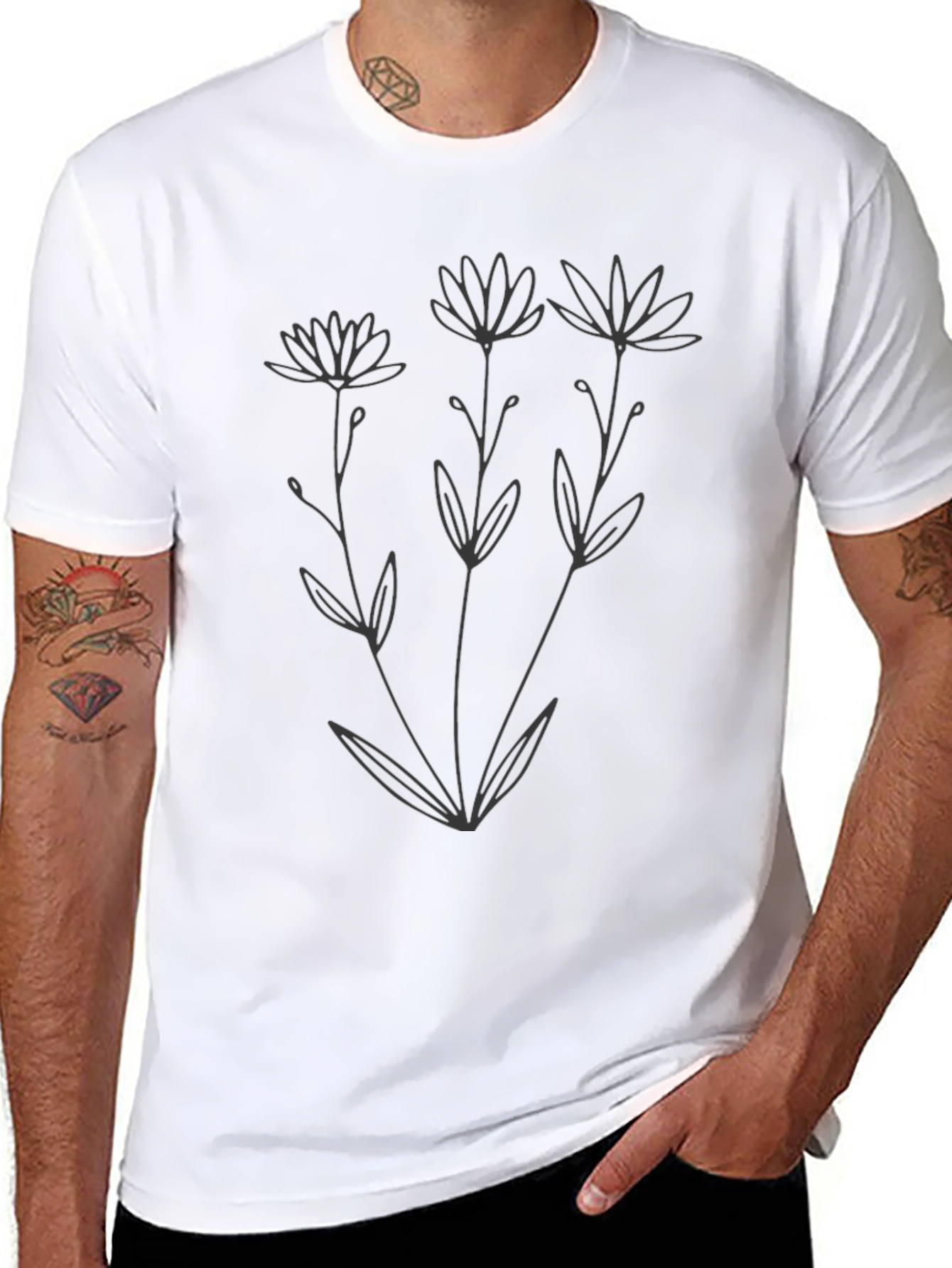 Black Minimalist Floral Graphic Black T-Shirt view 8