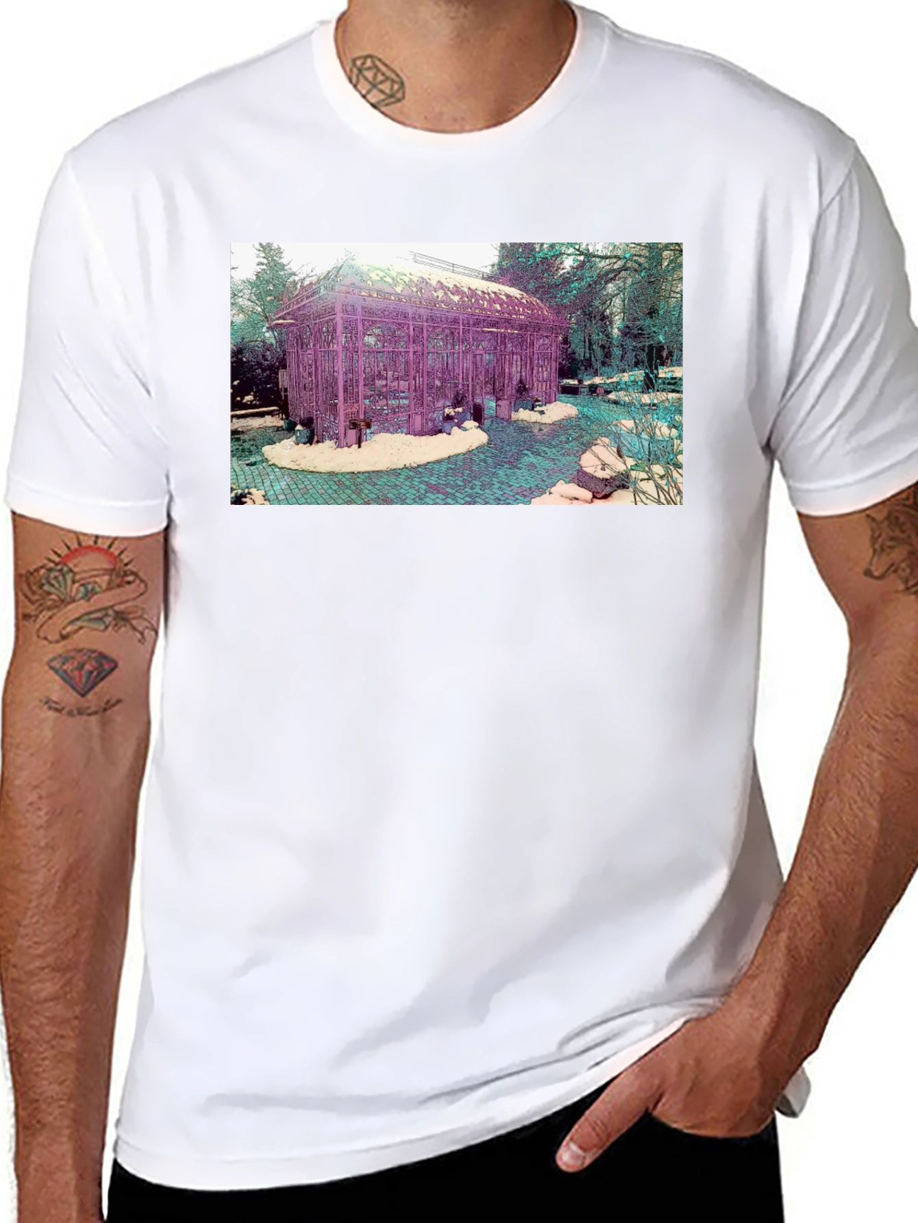 Black Artistic Greenhouse Graphic Tee - Unique Design view 8