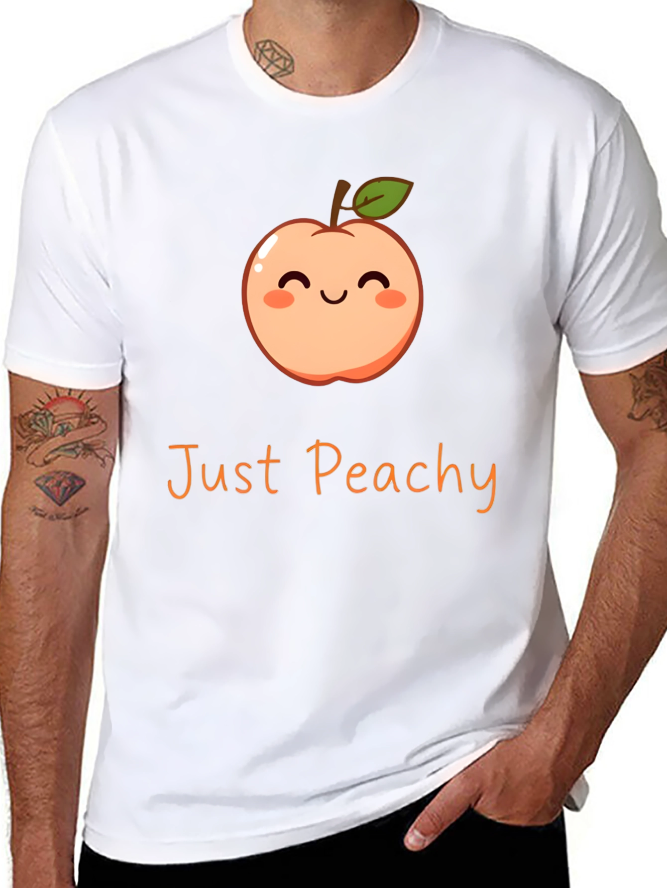 Black Just Peachy Graphic Tee - Cute Fruit T-Shirt view 8