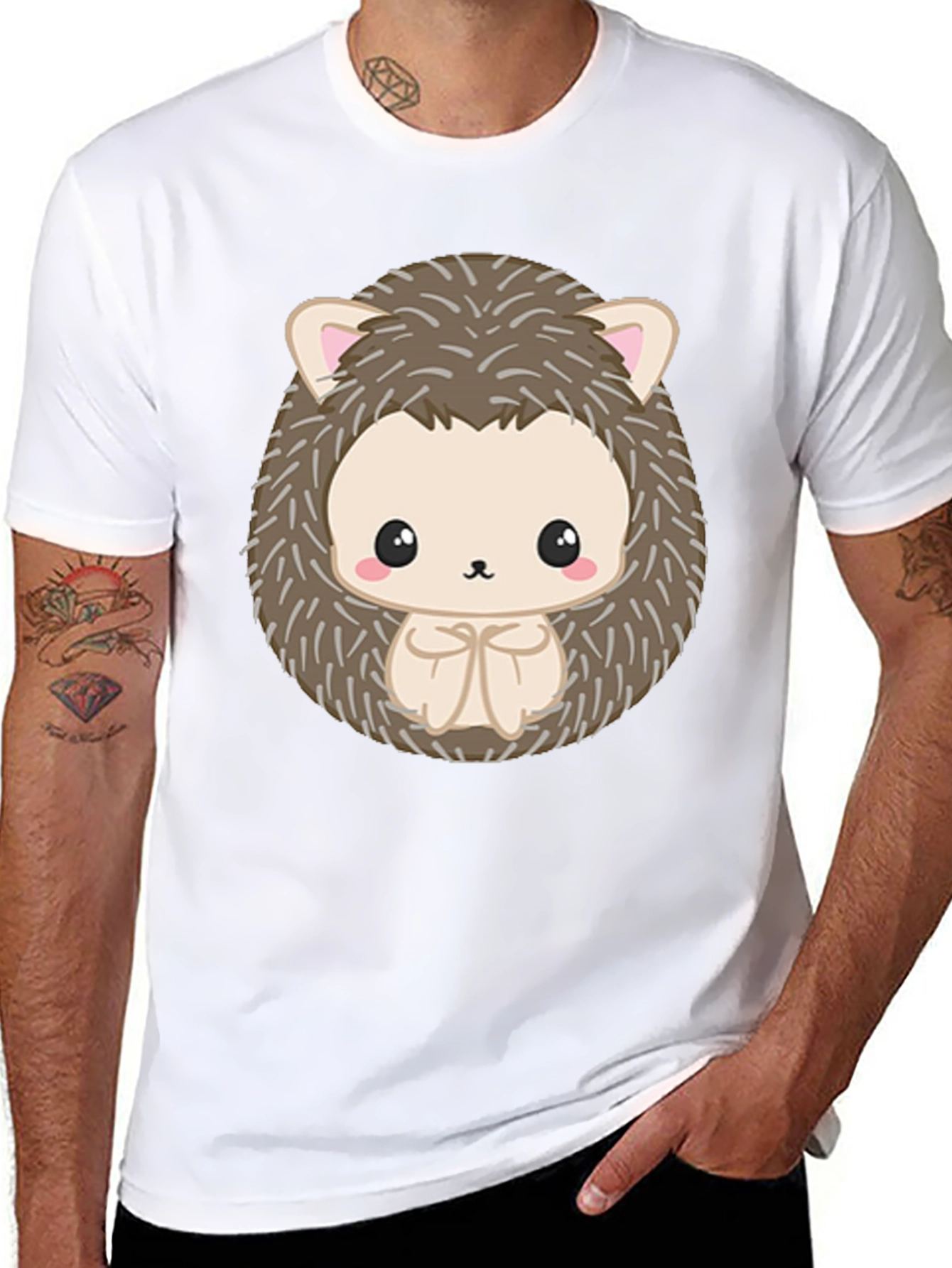 Black Cute Hedgehog Graphic Black T-Shirt view 8