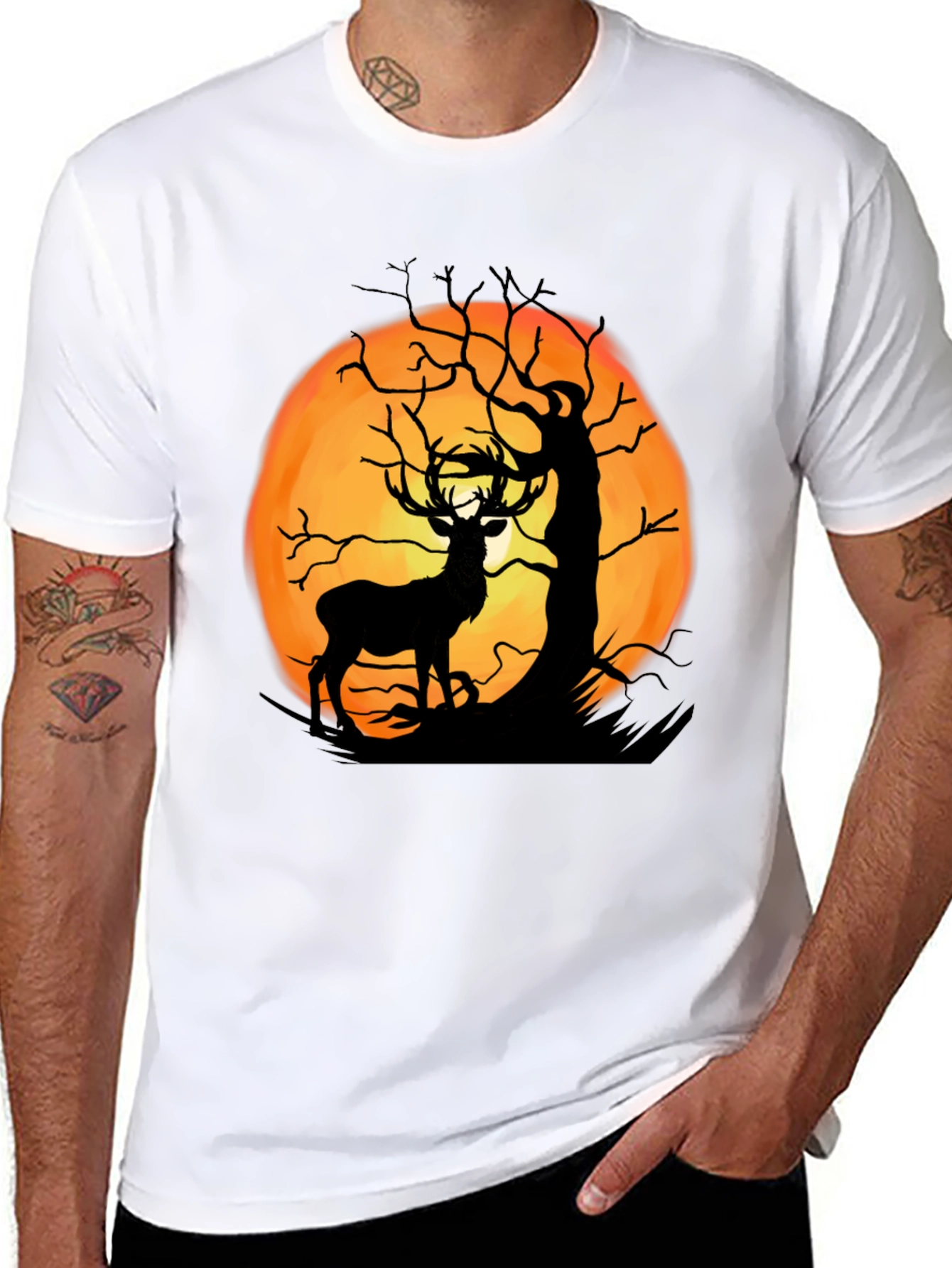 Black Deer Moon Silhouette Graphic Tee - Black Cotton view 8