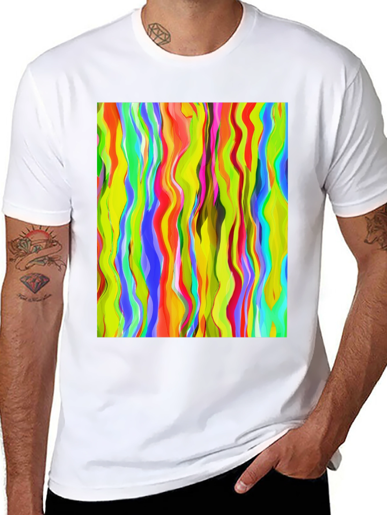 Black Vibrant Abstract Wave Print Black T-Shirt view 8