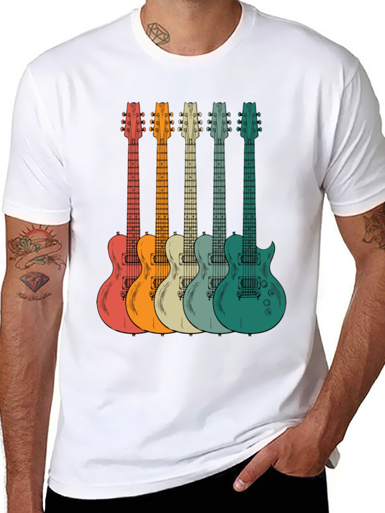 Black Retro Guitar Graphic Tee - Music Lover's T-Shirt view 8