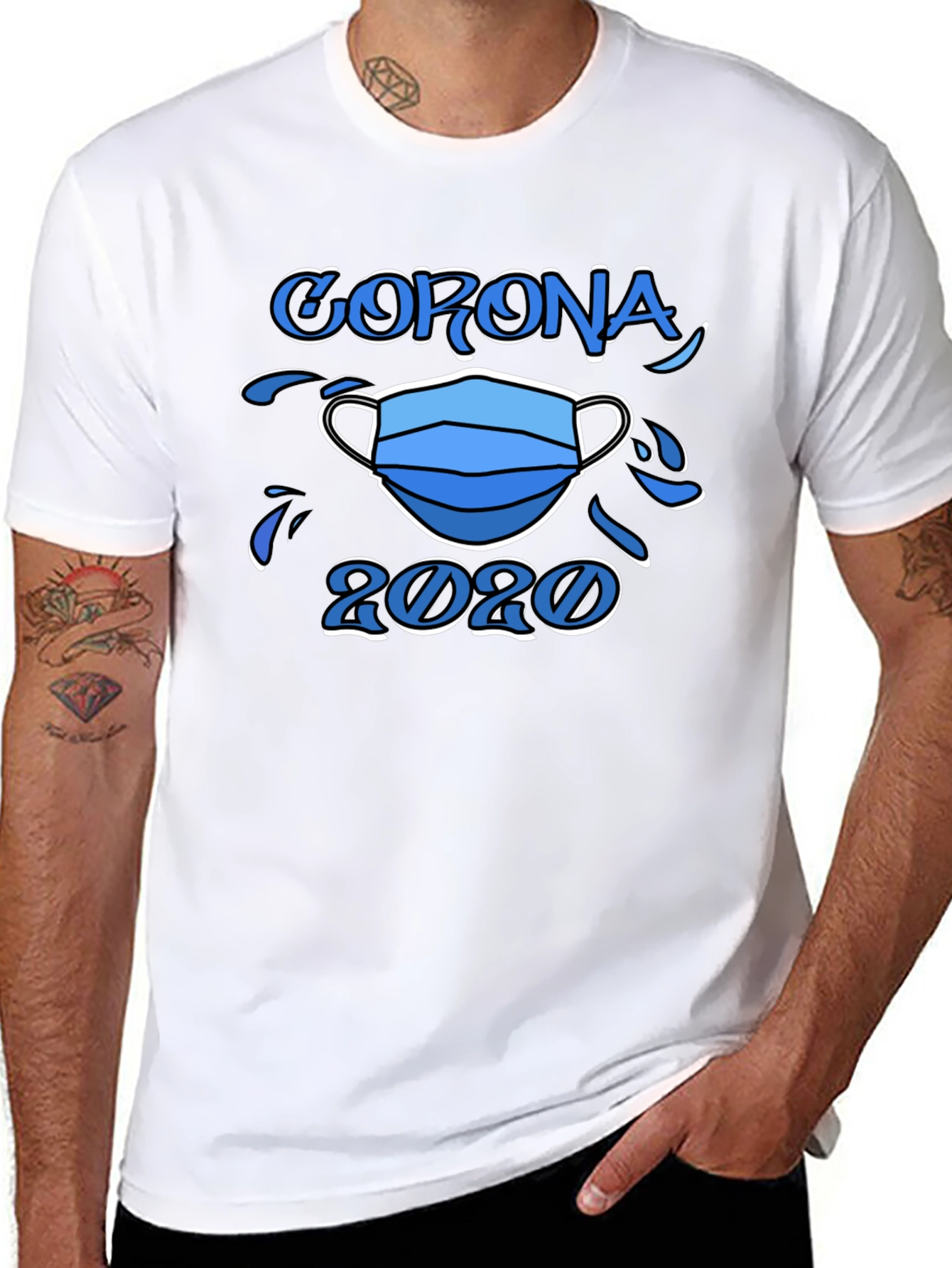 Black Corona 2020 Mask Graphic T-Shirt view 8