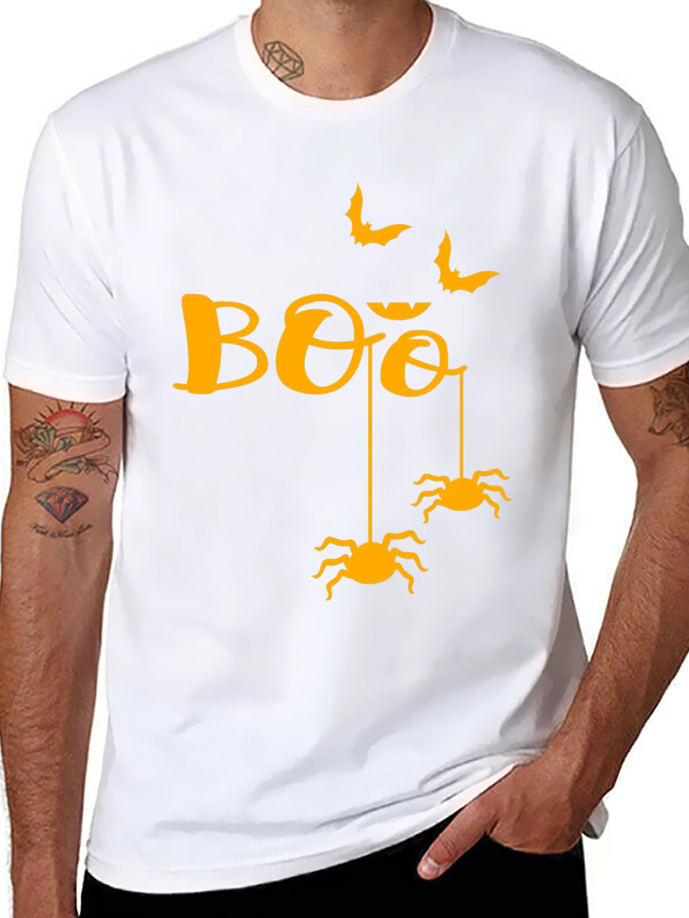 Black Halloween Boo Spiders & Bats Graphic Tee view 8