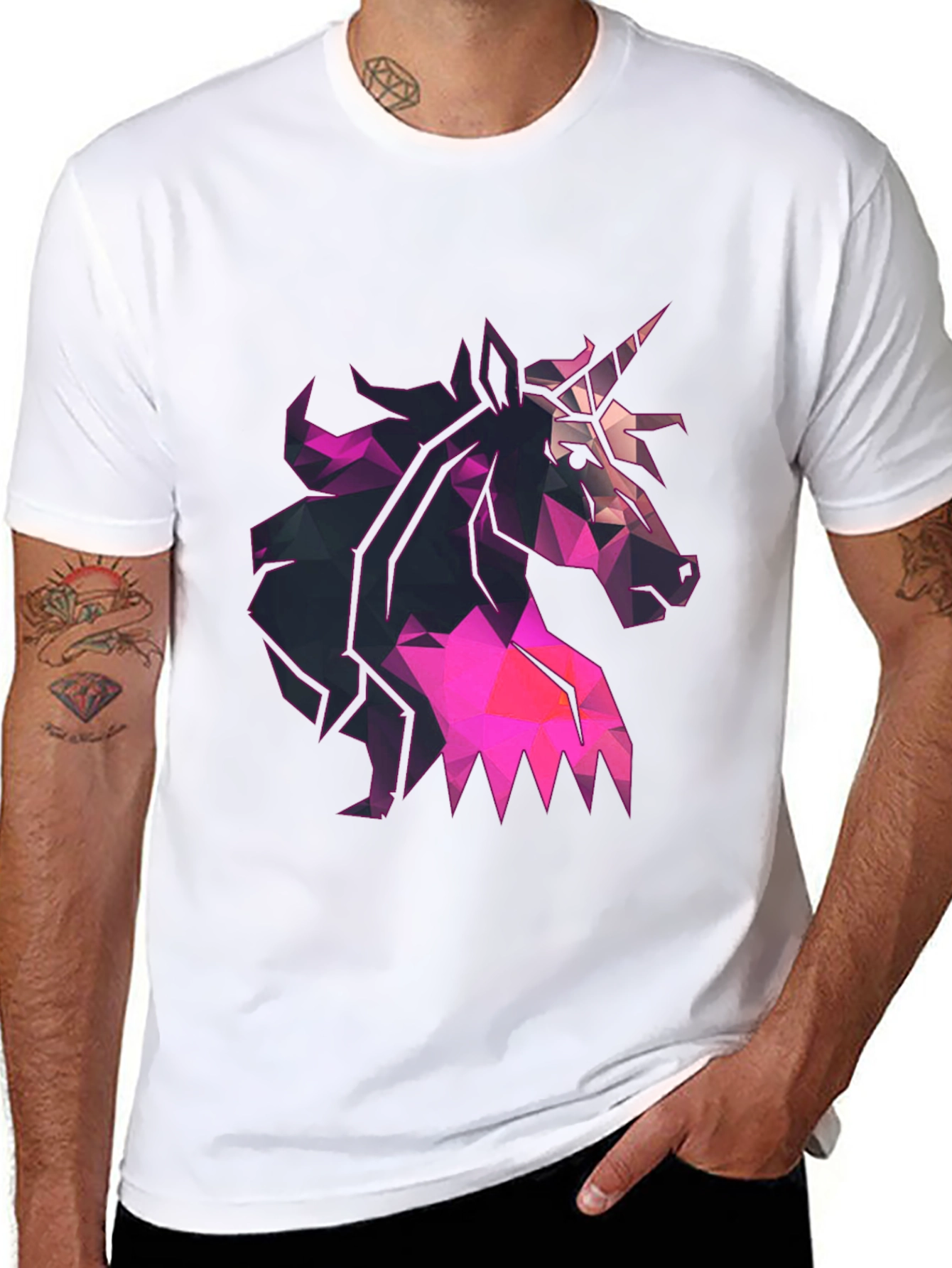 Black Geometric Unicorn Graphic Tee - Black T-Shirt view 8