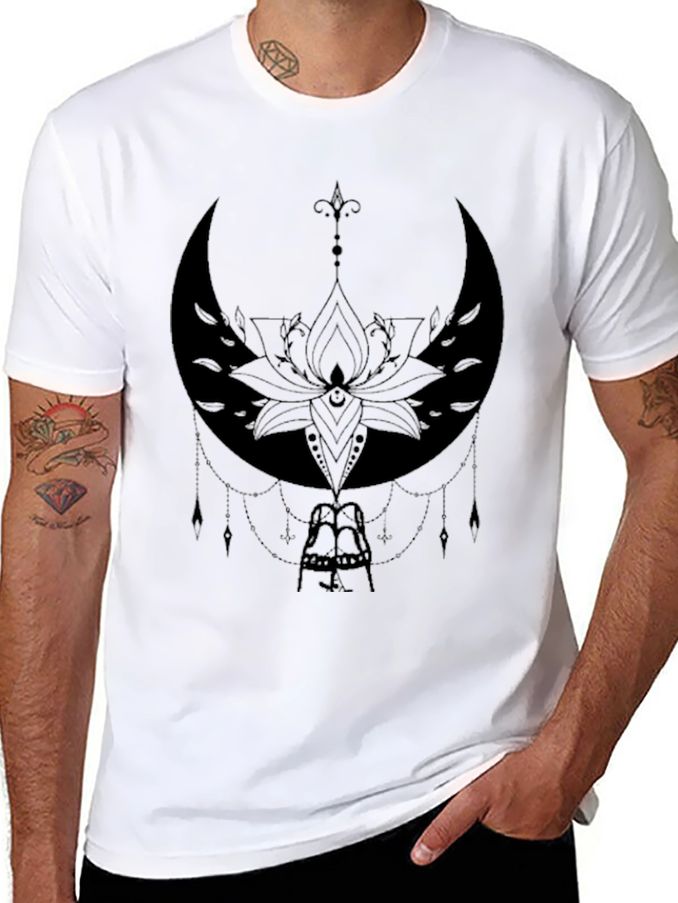 Black Mystic Moon Lotus Graphic Tee - Black view 8