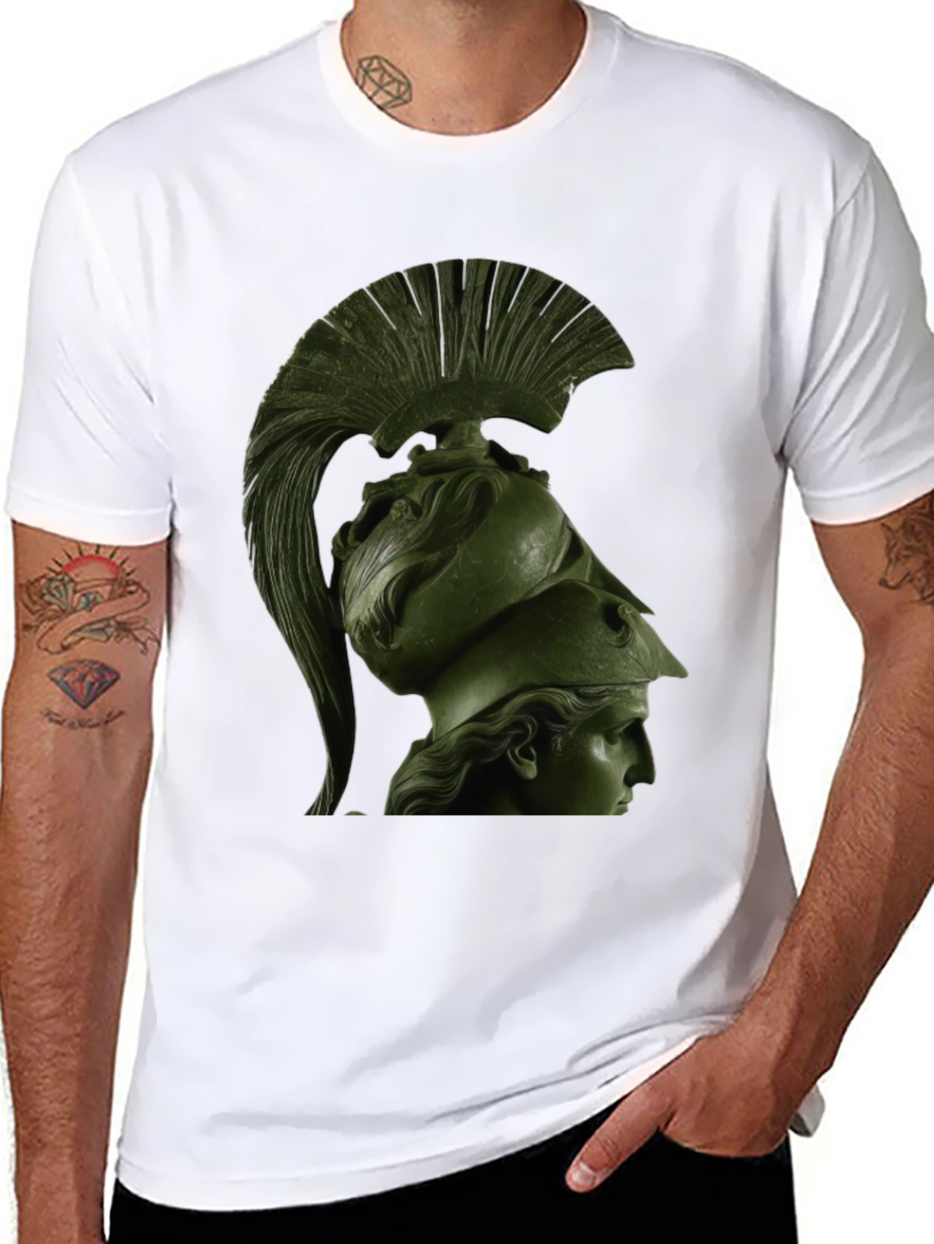 Black Spartan Helmet Graphic Tee - Black Cotton T-Shirt view 8