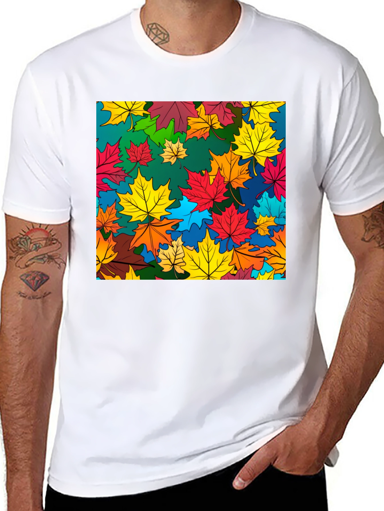 Black Autumn Leaves Graphic Tee - Stylish Nature Design view 8