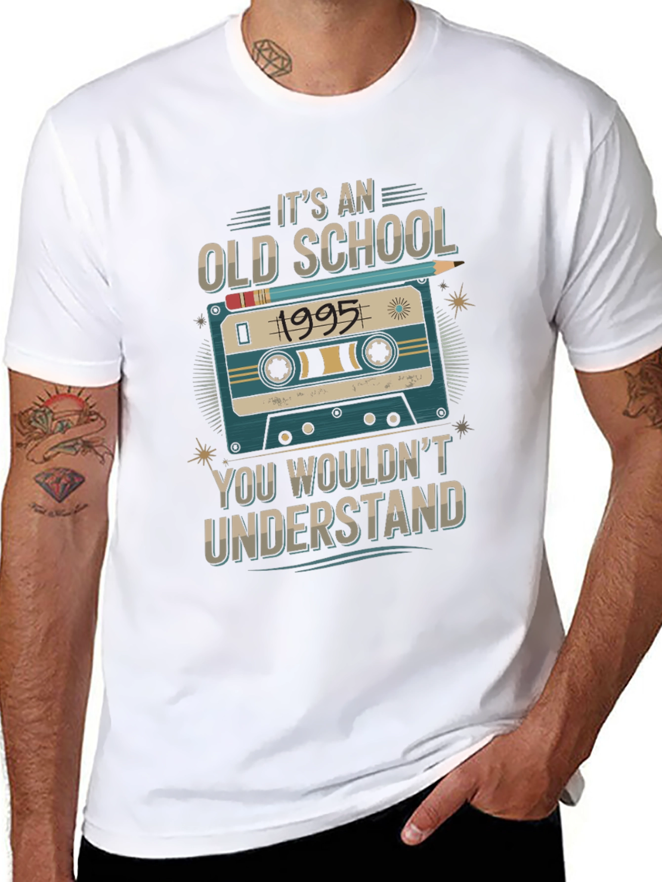 Black Old School 1995 Cassette Tape T-Shirt view 8