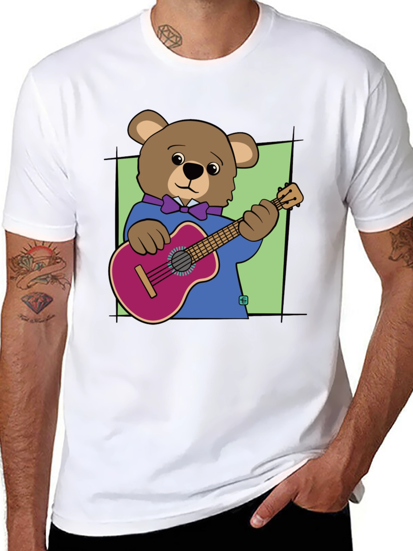 Black Bear Playing Guitar Graphic Tee - Cool Musician T-Shirt view 8