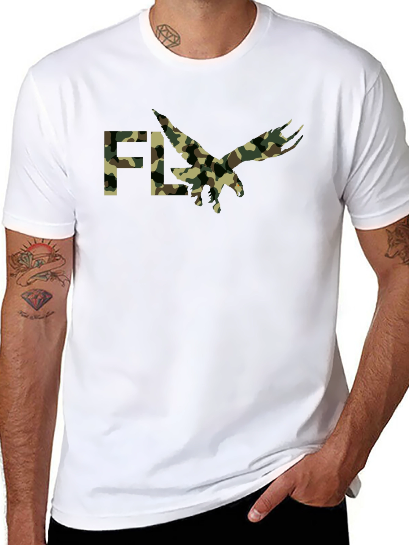 Black Camouflage FLY Eagle Graphic T-Shirt view 8