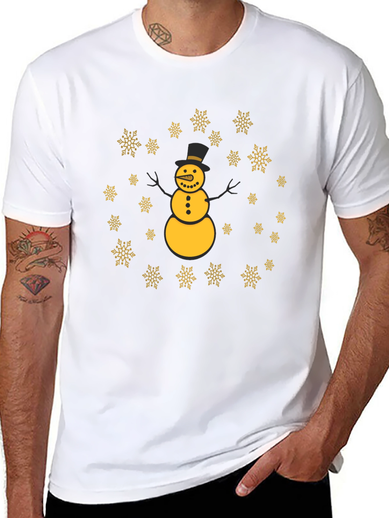 Black Snowman Snowflake Black Tee Shirt view 8