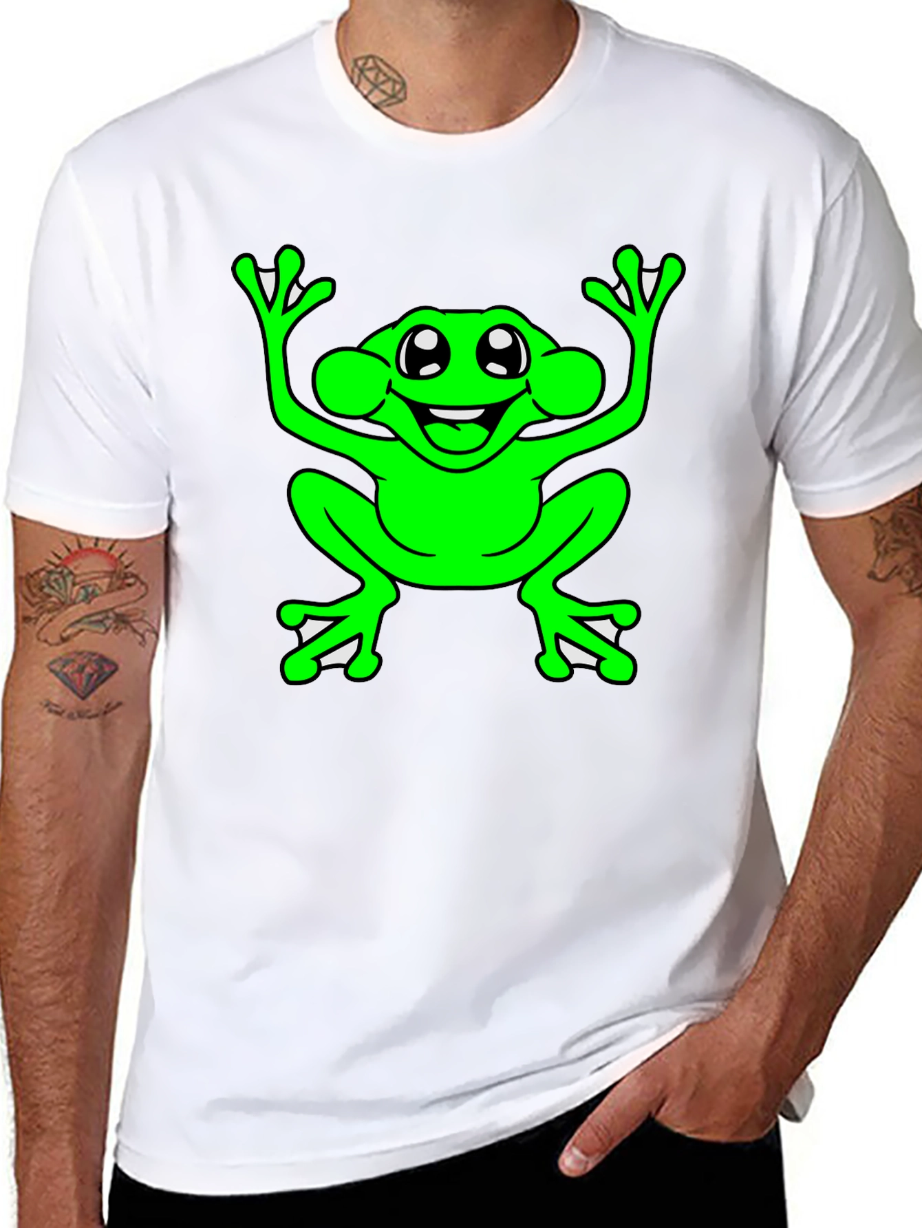 Black Funny Frog Graphic T-Shirt - Black Cotton Tee view 8