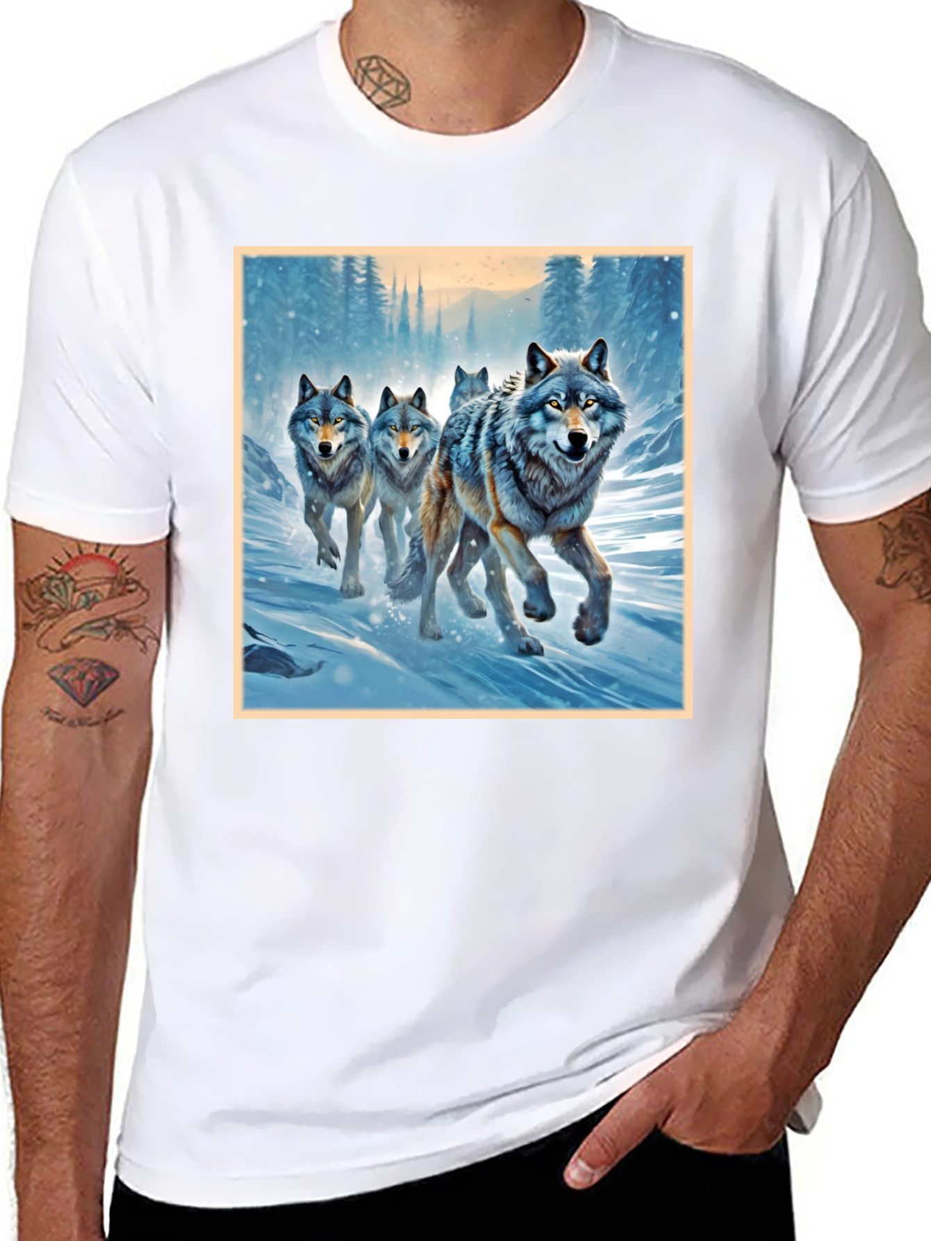 Black Wolf Pack Graphic Tee - Black Cotton Blend Shirt view 8