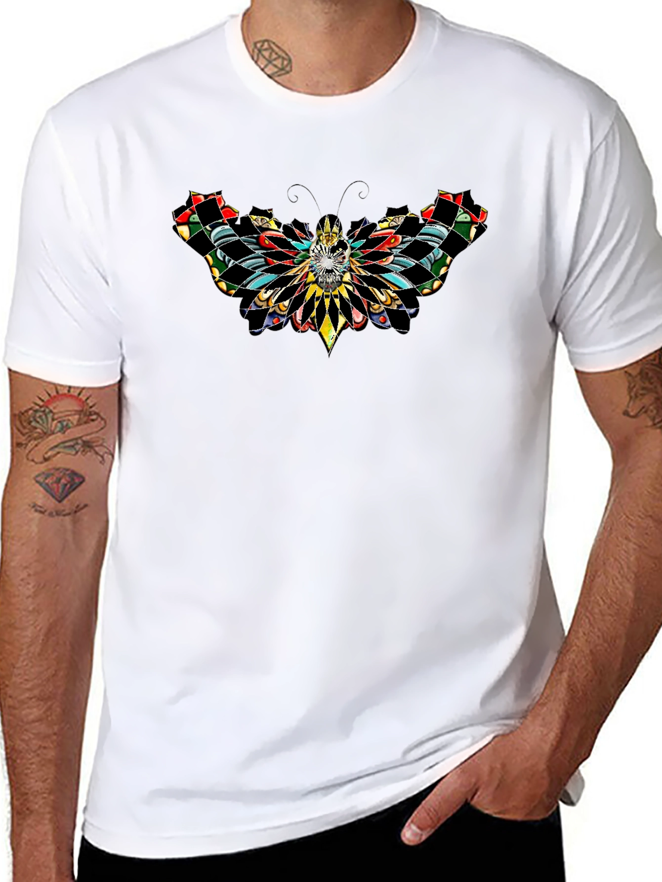 Black Skull Butterfly Graphic Tee - Men's Black T-Shirt view 8