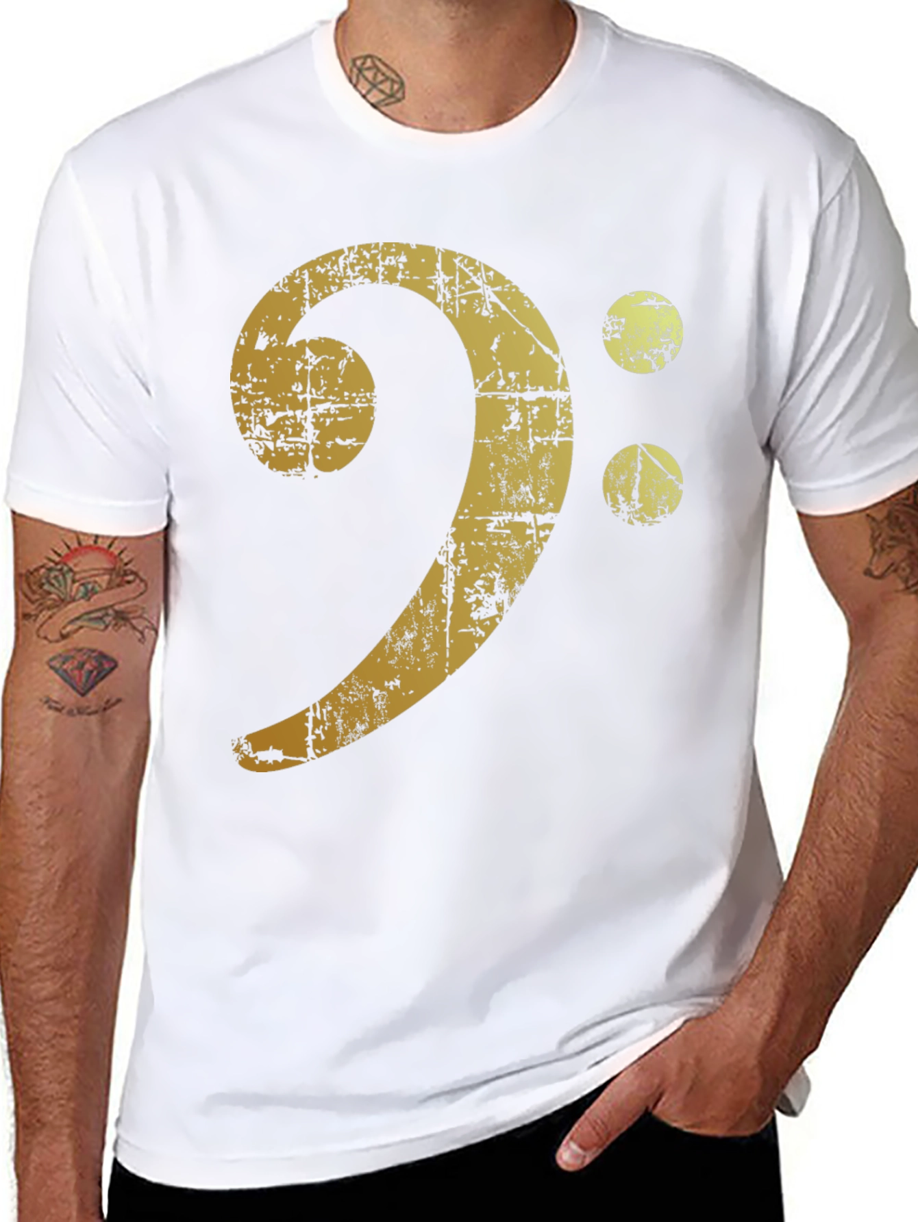 Black Vintage Bass Clef Graphic T-Shirt view 8