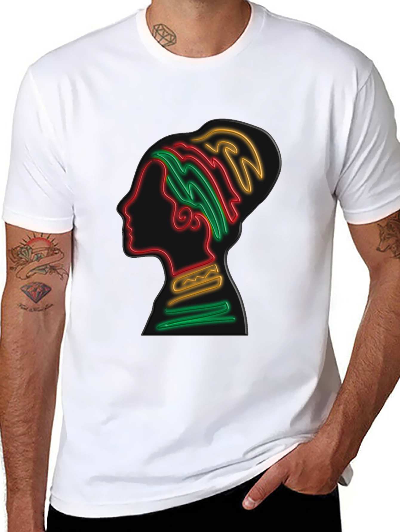 Black Vibrant Neon Silhouette Graphic Tee - Unisex Black T-Shirt view 8