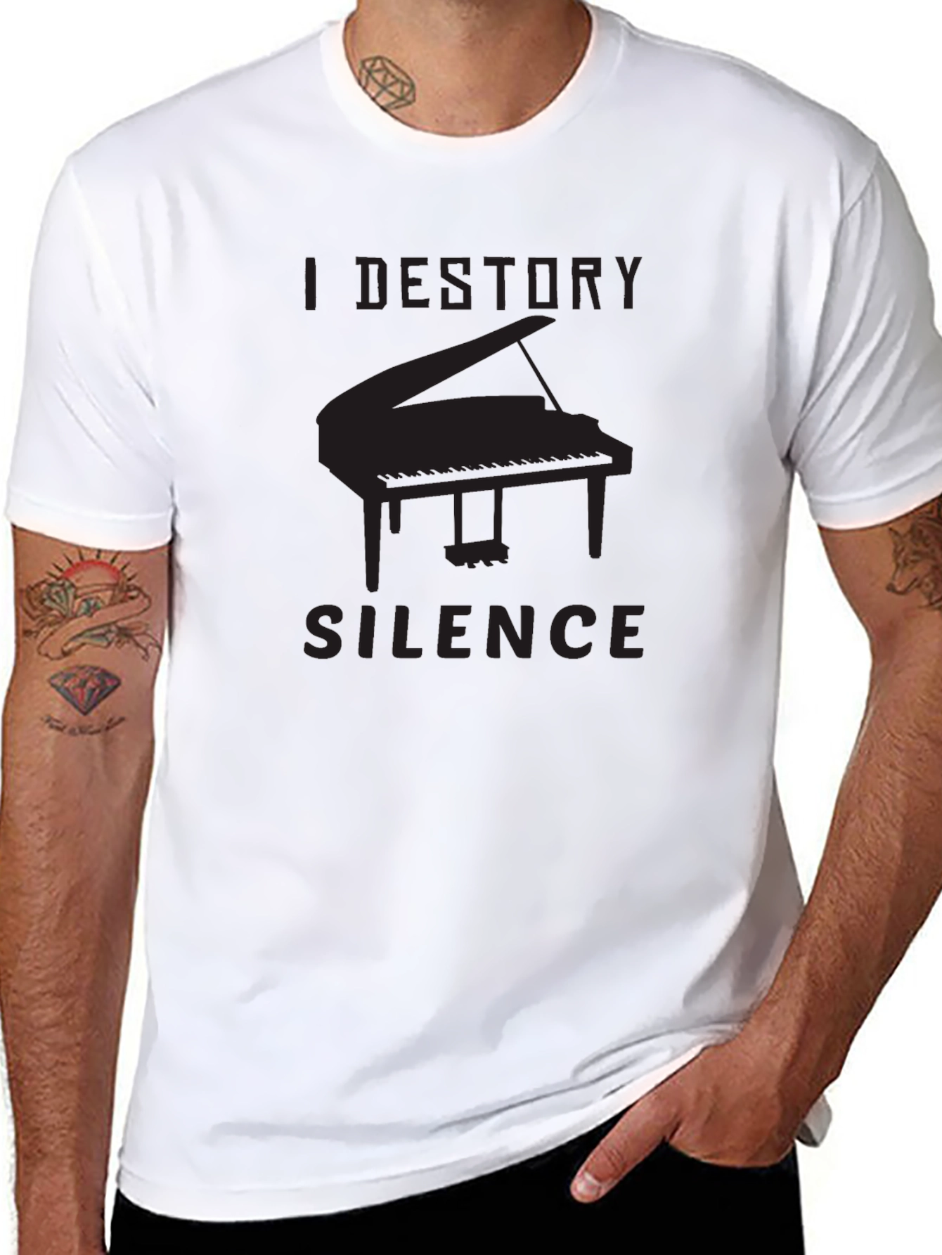 Black I Destroy Silence Piano T-Shirt view 8