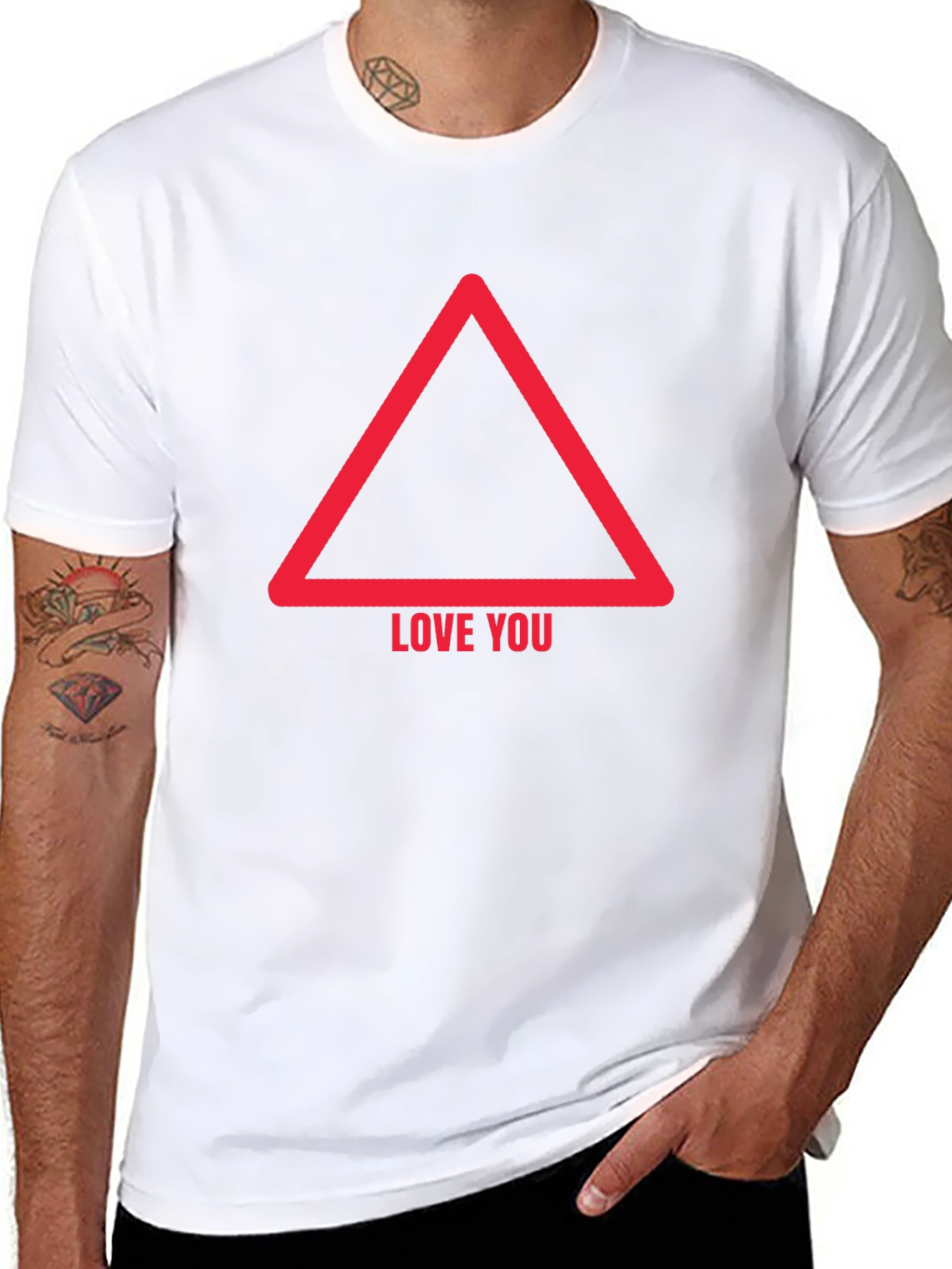 Black Love You Triangle Graphic Tee - Mens Casual Black T-Shirt view 8