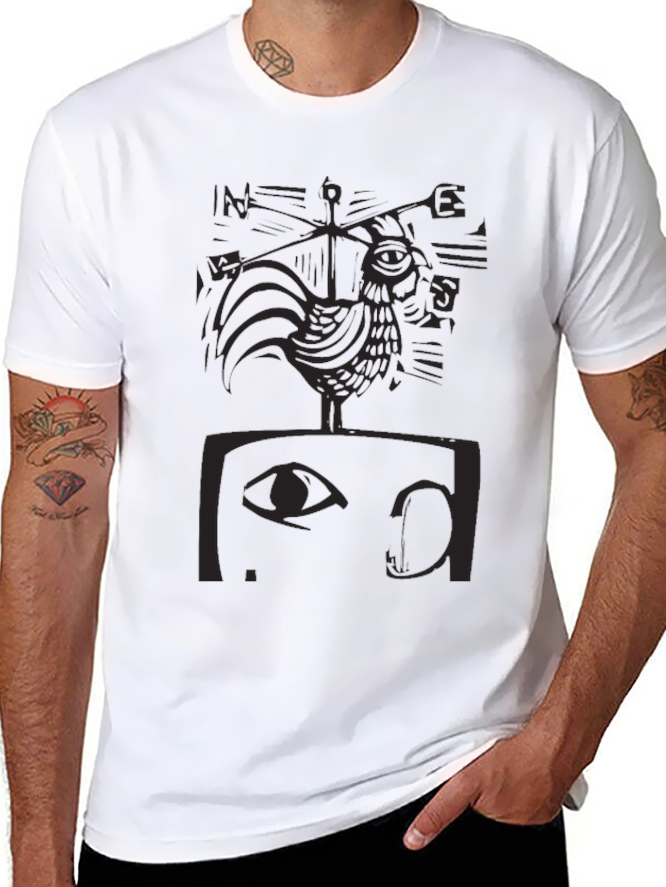 Black Abstract Rooster Graphic Tee - Men's Black T-Shirt view 8