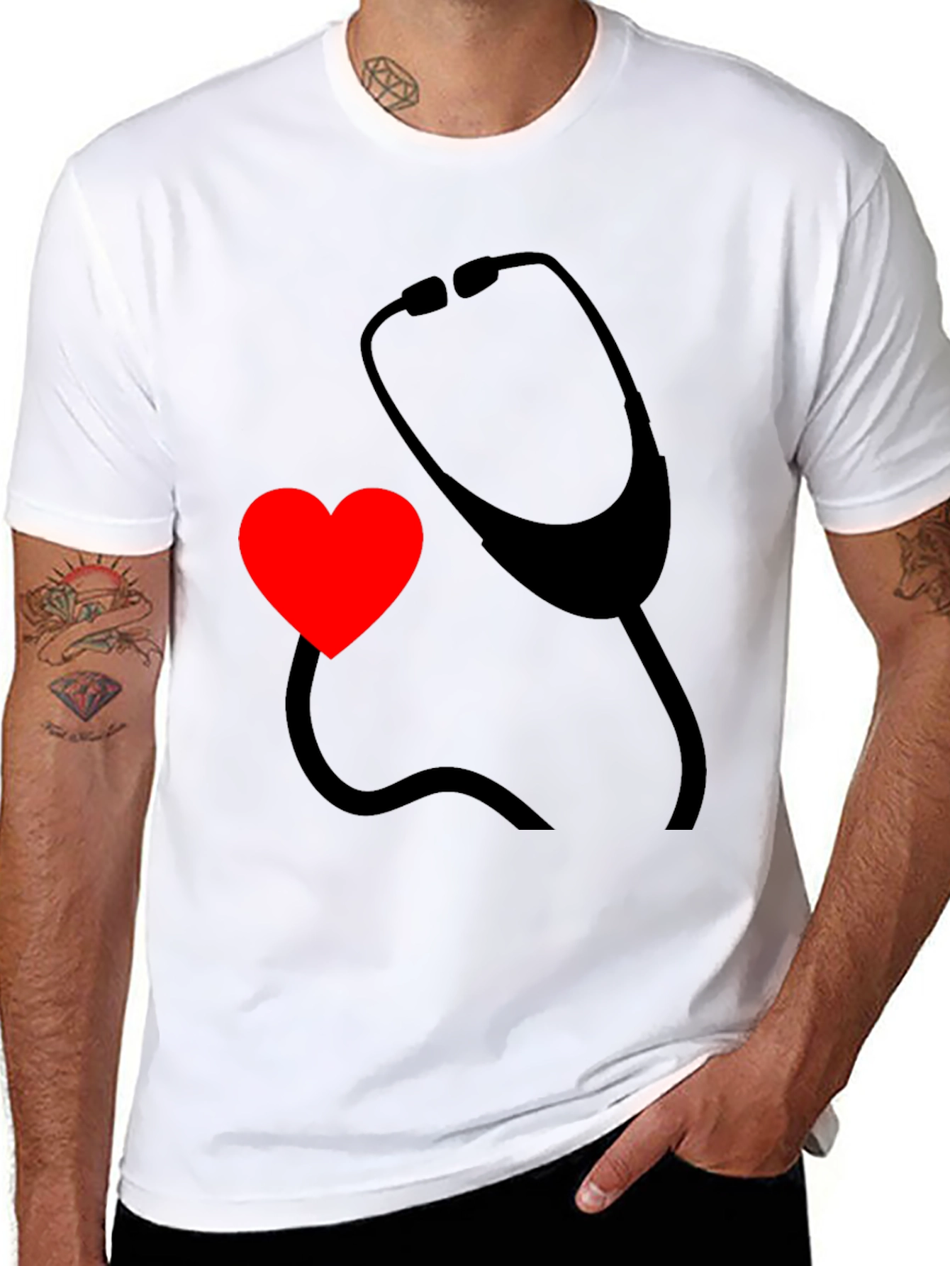 Black Heart & Stethoscope Black Graphic Tee - Doctor Love view 8