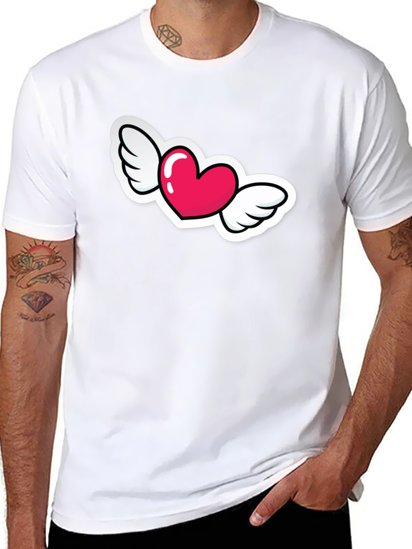 Black Heart with Wings Graphic Black T-Shirt view 8