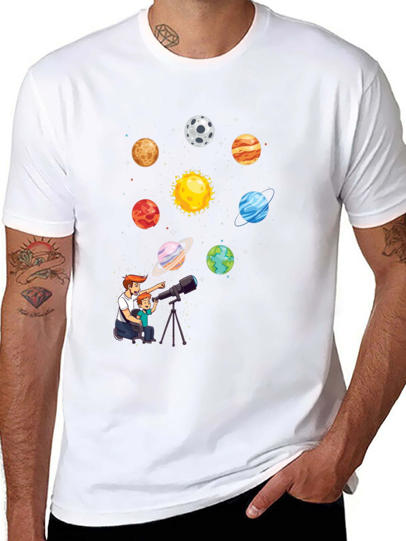 Black Dad & Son Planets Graphic Tee view 8