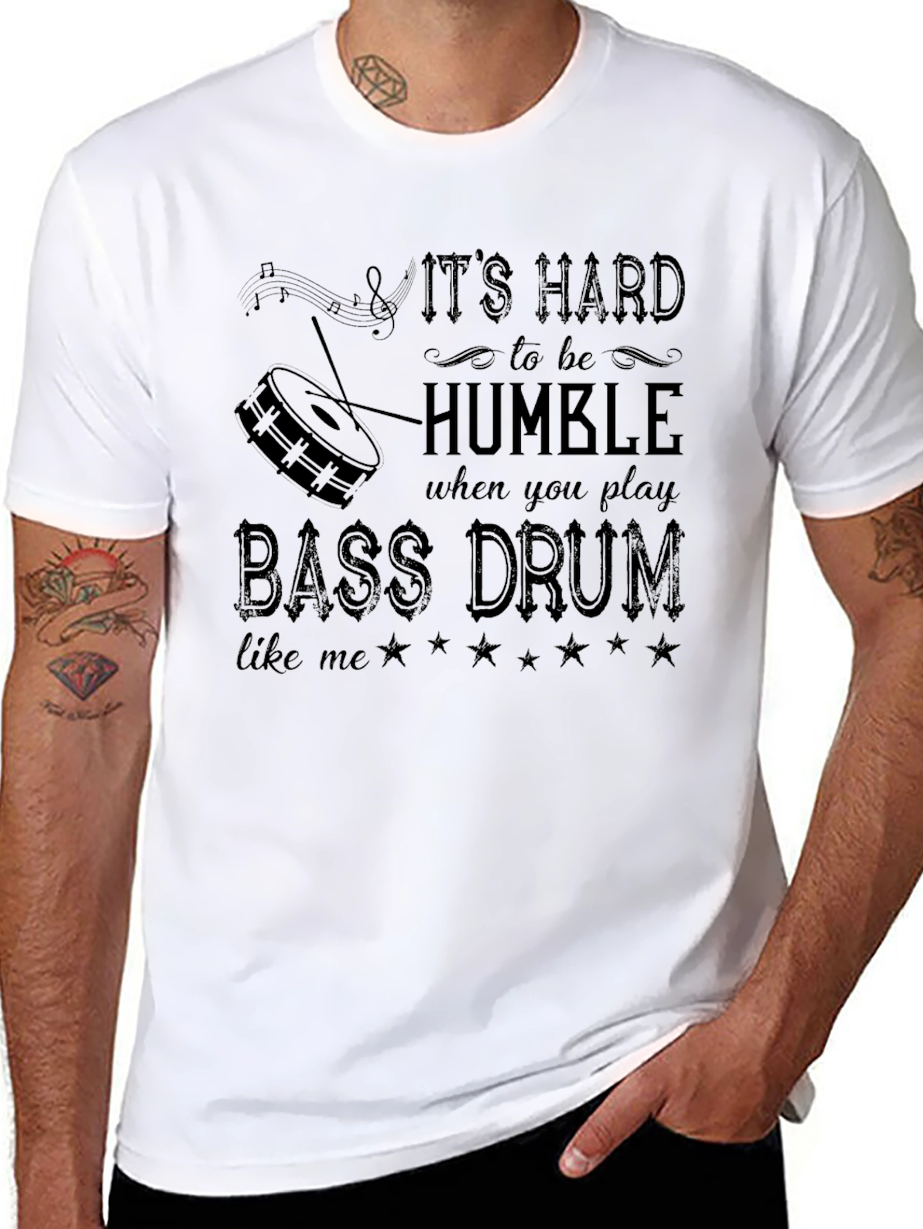 Black Funny Bass Drum Musician T-Shirt - It's Hard to Be Humble view 8