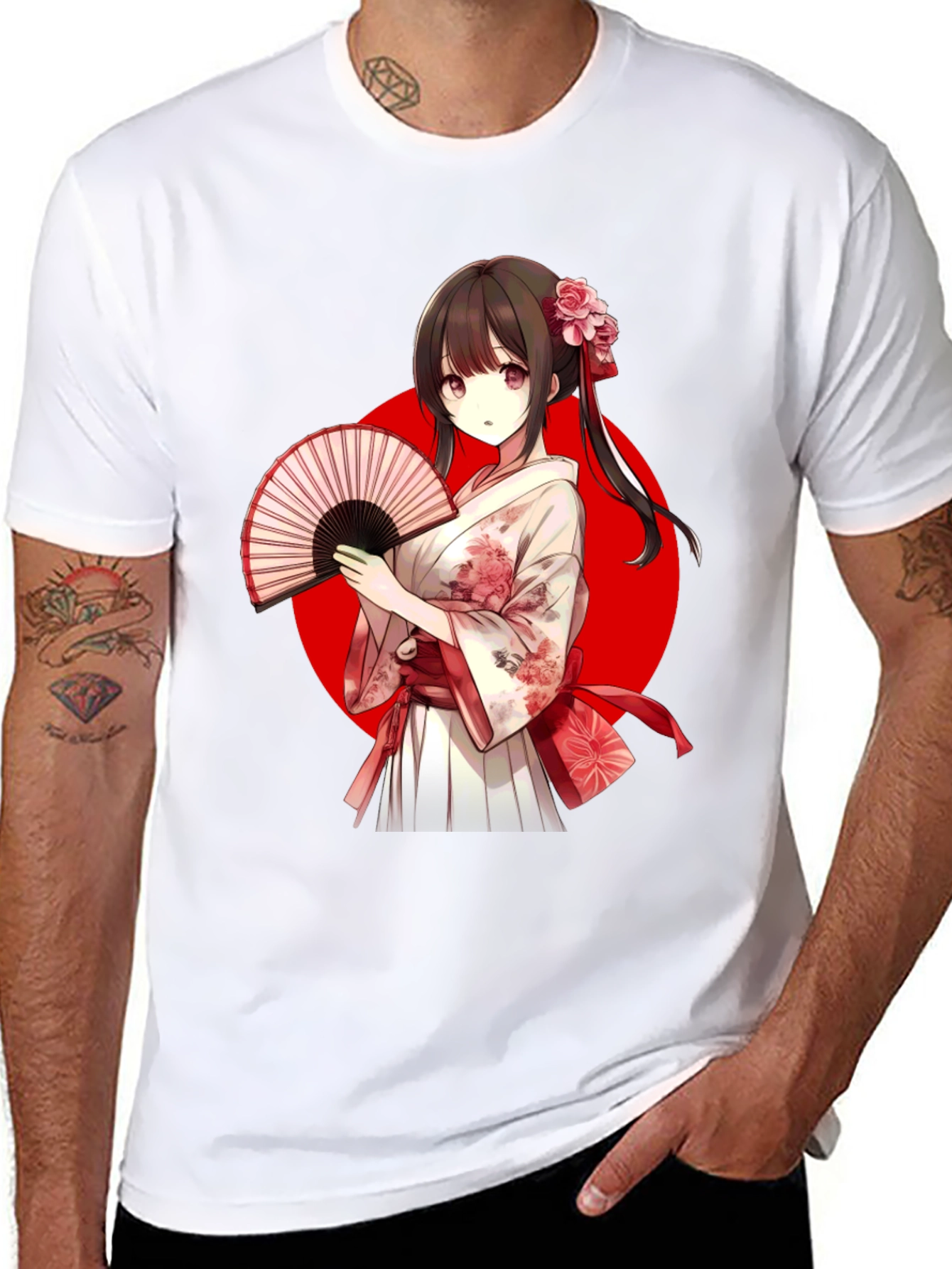 Black Anime Girl Kimono T-Shirt view 8